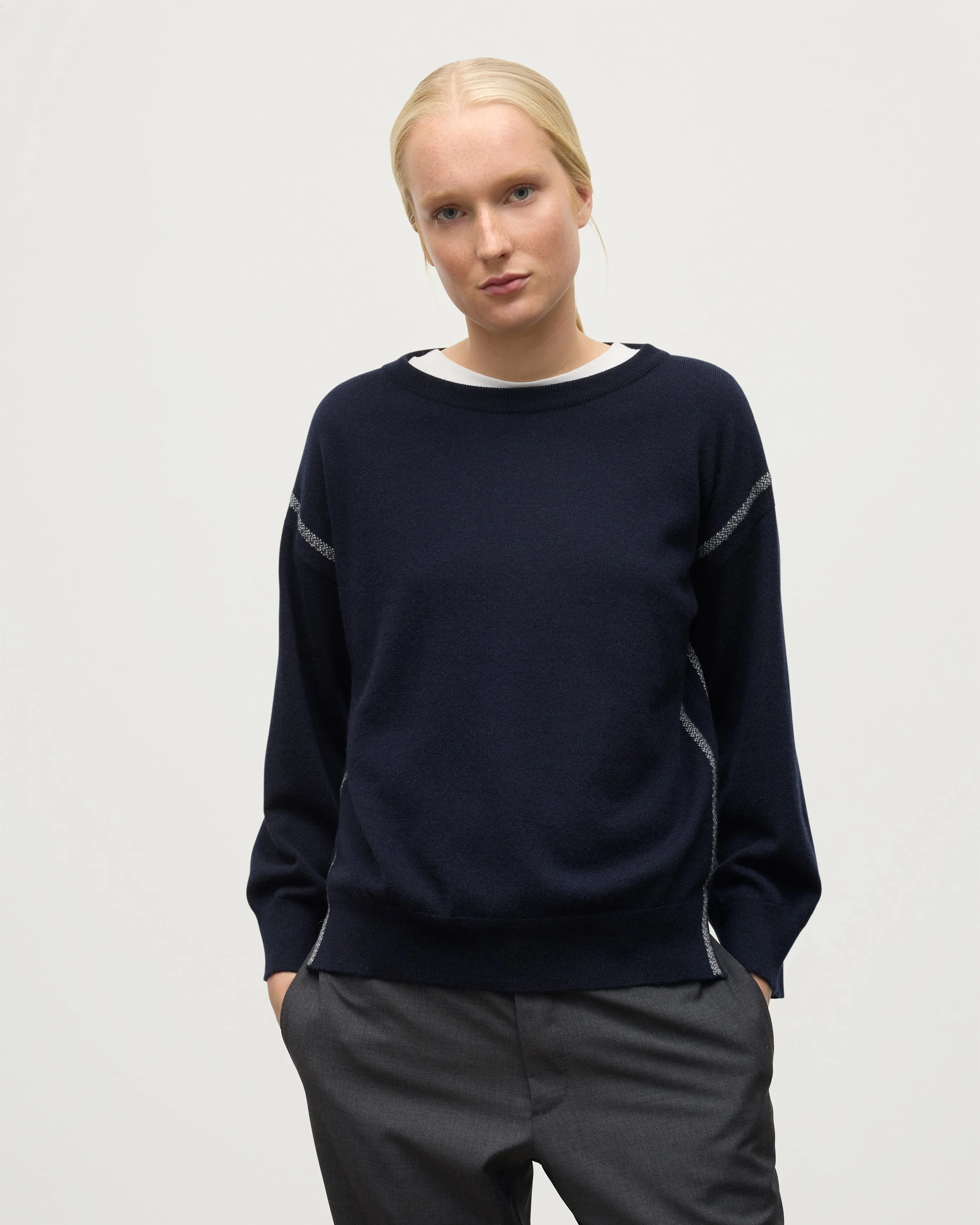 Tilda Dark Navy Cashmere Jumper sold by Johnstons of Elgin