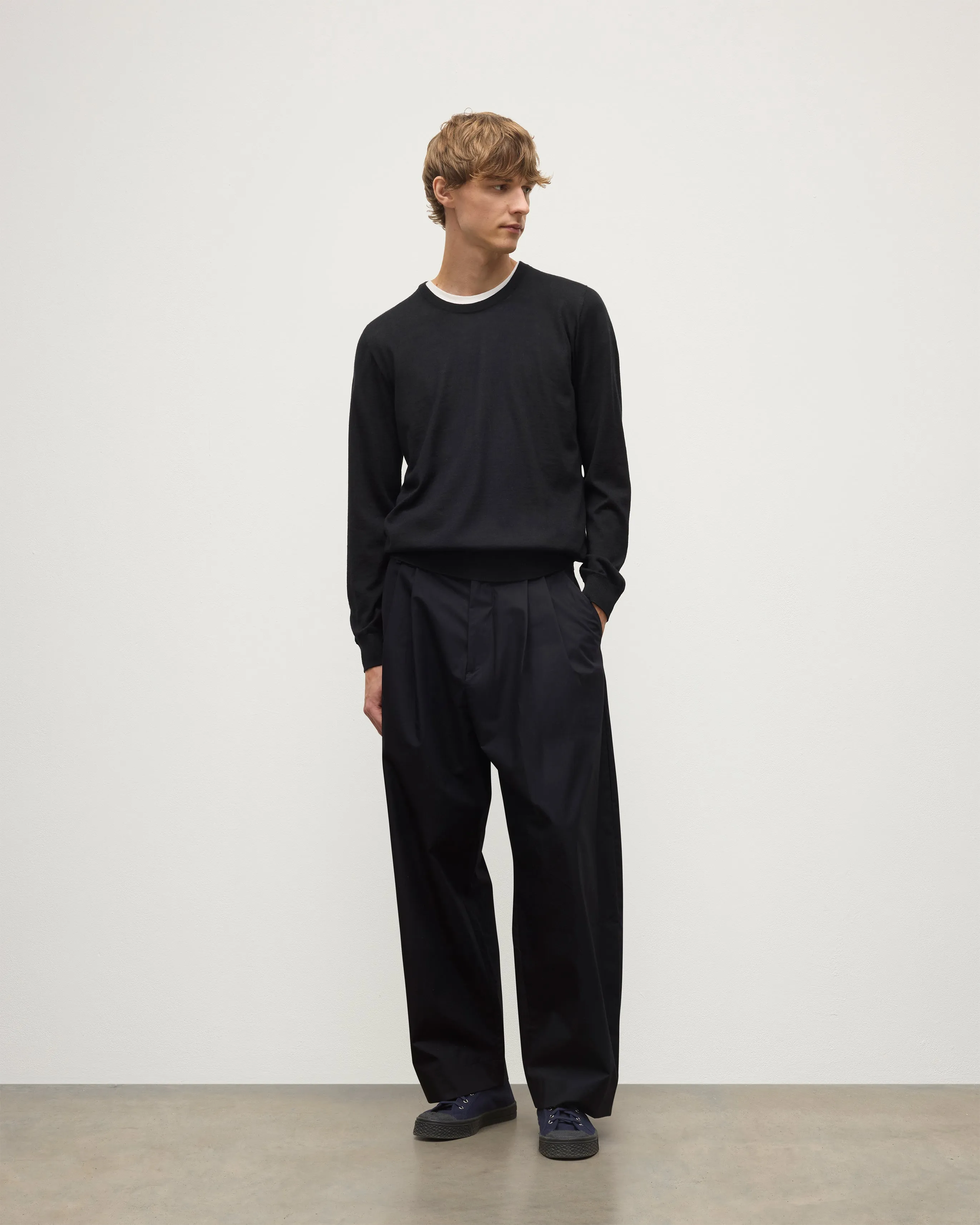 Fin Black Superfine Cashmere Jumper sold by Johnstons of Elgin