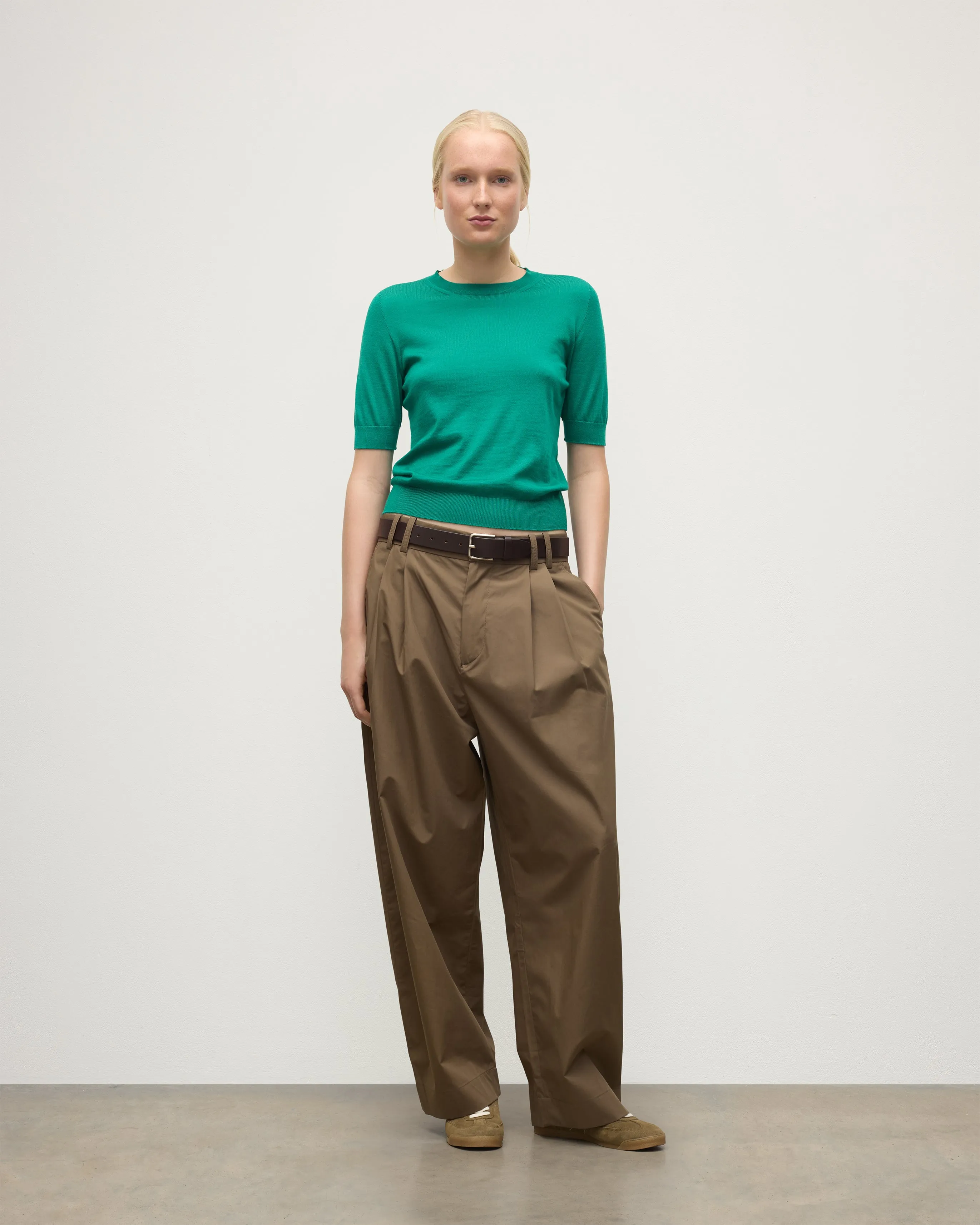 Honor Bright Green Superfine Cashmere T-Shirt sold by Johnstons of Elgin