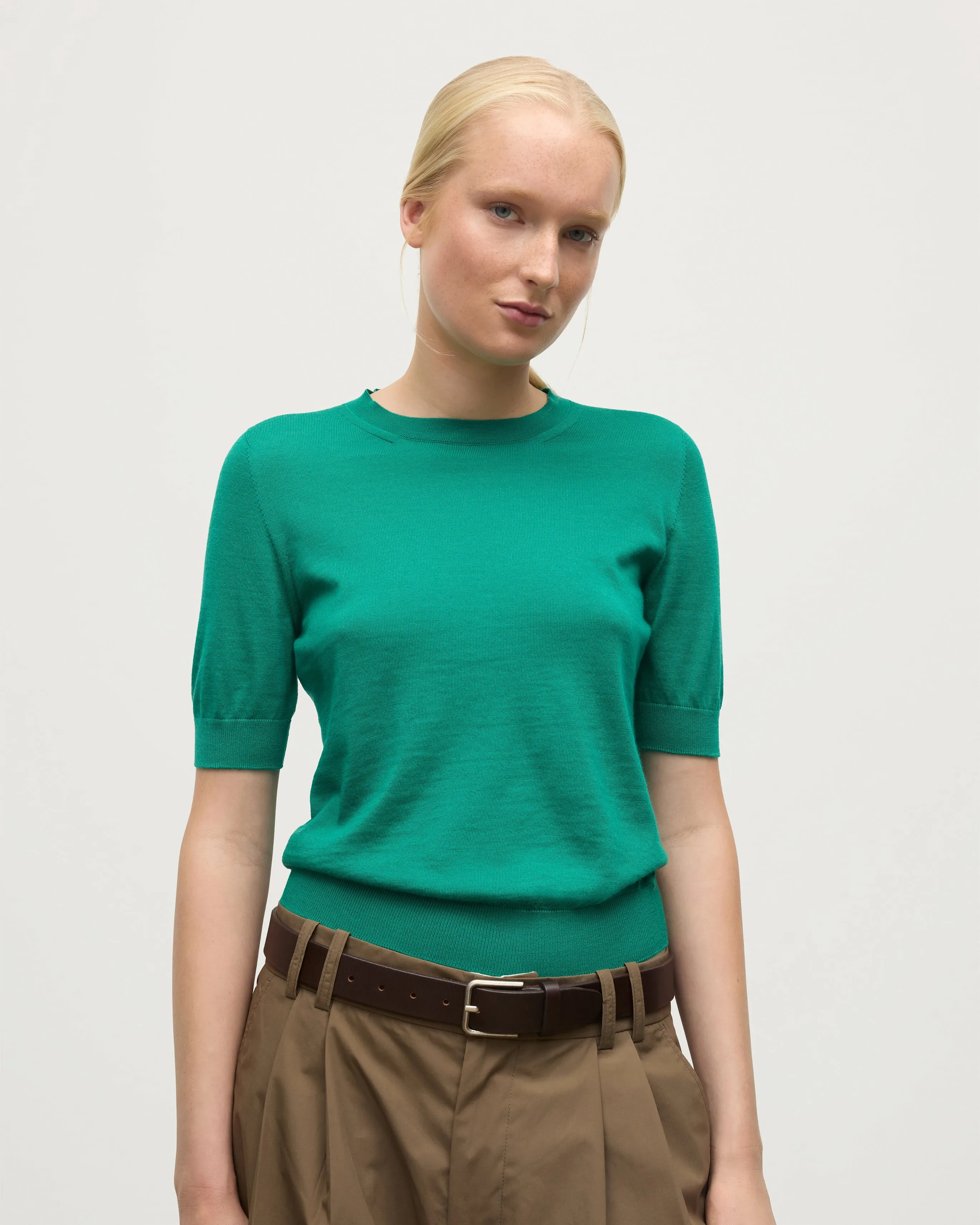 Honor Bright Green Superfine Cashmere T-Shirt sold by Johnstons of Elgin product image thumbnail 3