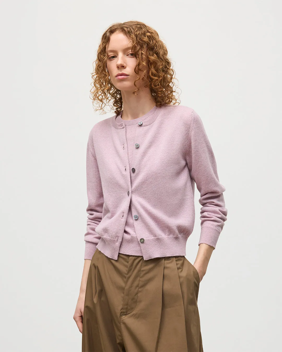 Iris Light Pink Classic Cashmere Cardigan sold by Johnstons of Elgin product image thumbnail 5