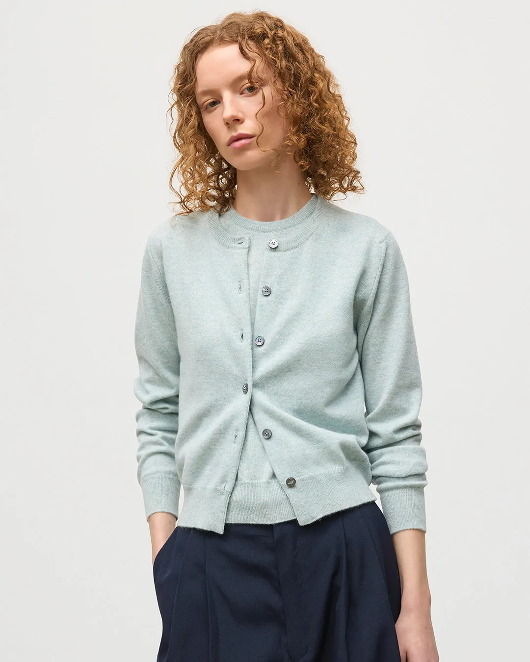 Iris Light Green Classic Cashmere Cardigan sold by Johnstons of Elgin product image thumbnail 5