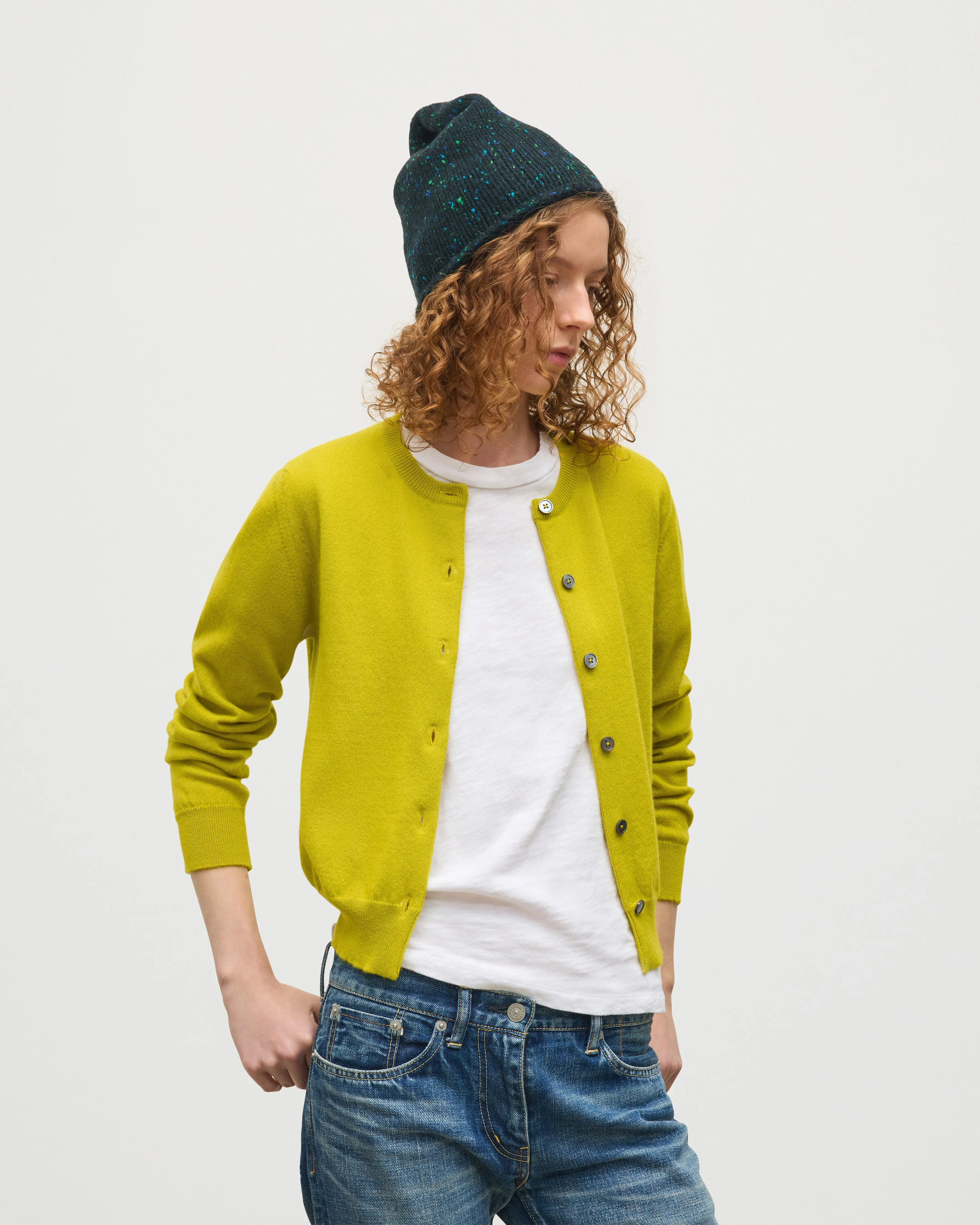 Iris Yellow Classic Cashmere Cardigan sold by Johnstons of Elgin product image thumbnail 5