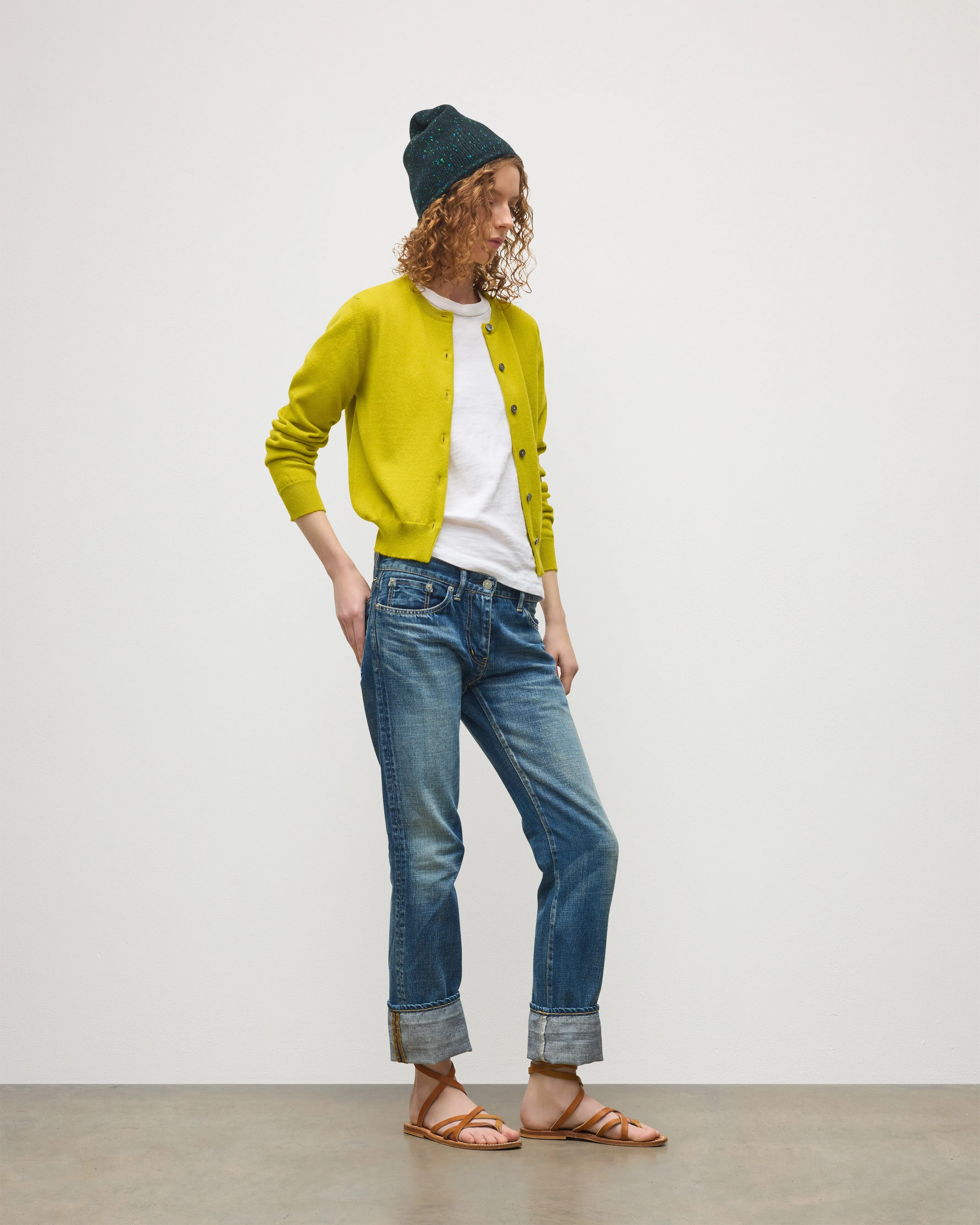 Iris Yellow Classic Cashmere Cardigan sold by Johnstons of Elgin product image thumbnail 3