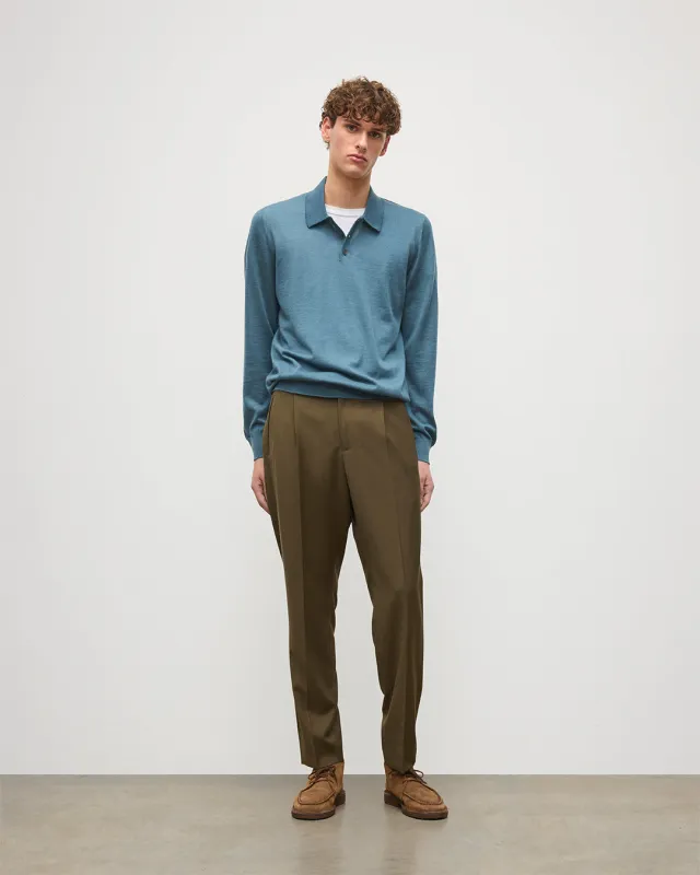 Fin Blue Superfine Cashmere Polo Shirt sold by Johnstons of Elgin