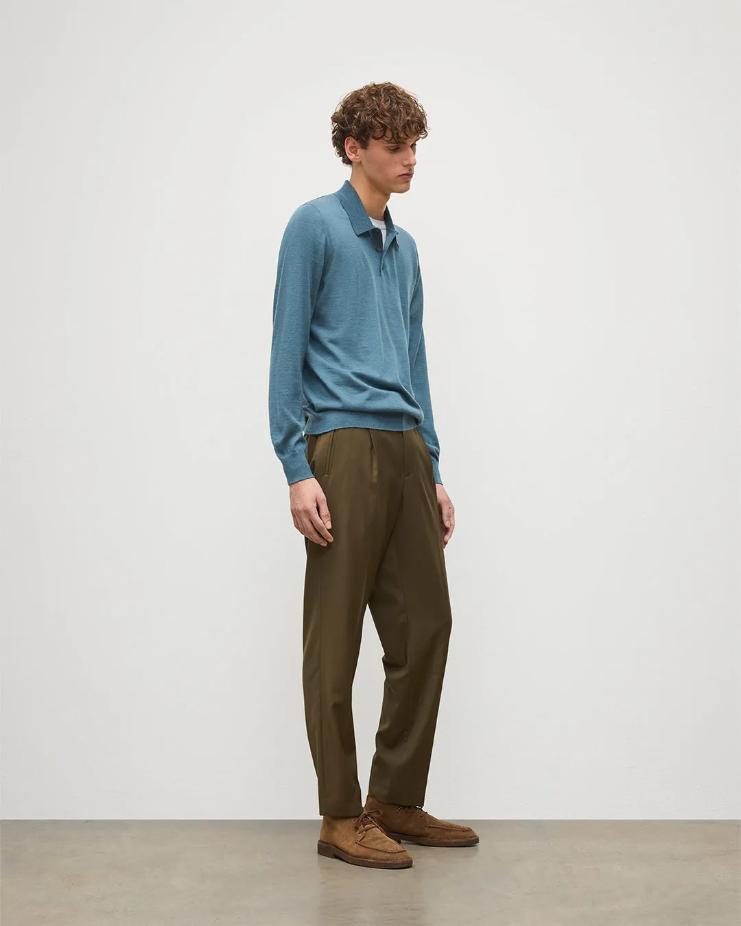 Fin Blue Superfine Cashmere Polo Shirt sold by Johnstons of Elgin product image thumbnail 3