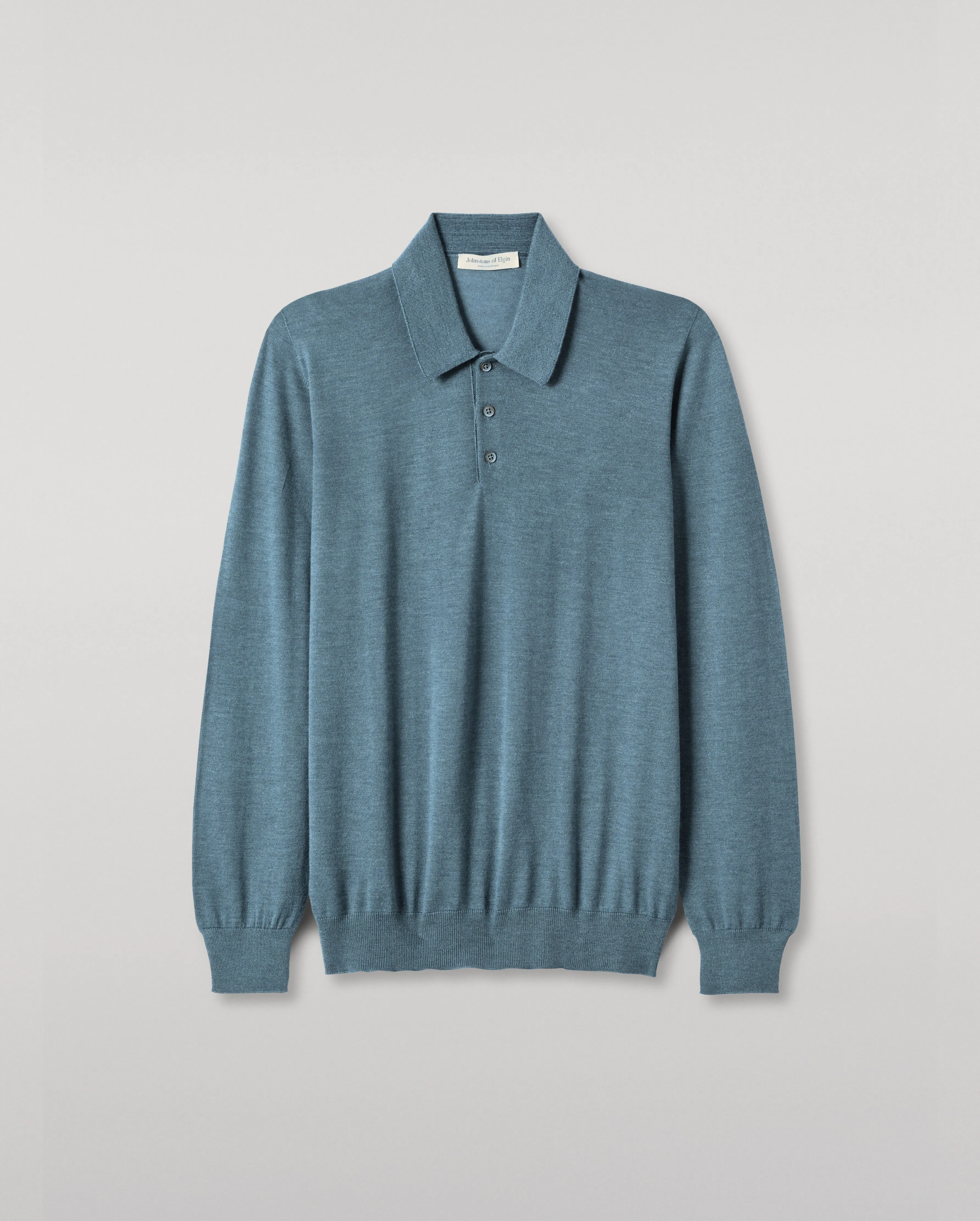 Fin Blue Superfine Cashmere Polo Shirt sold by Johnstons of Elgin product image thumbnail 2