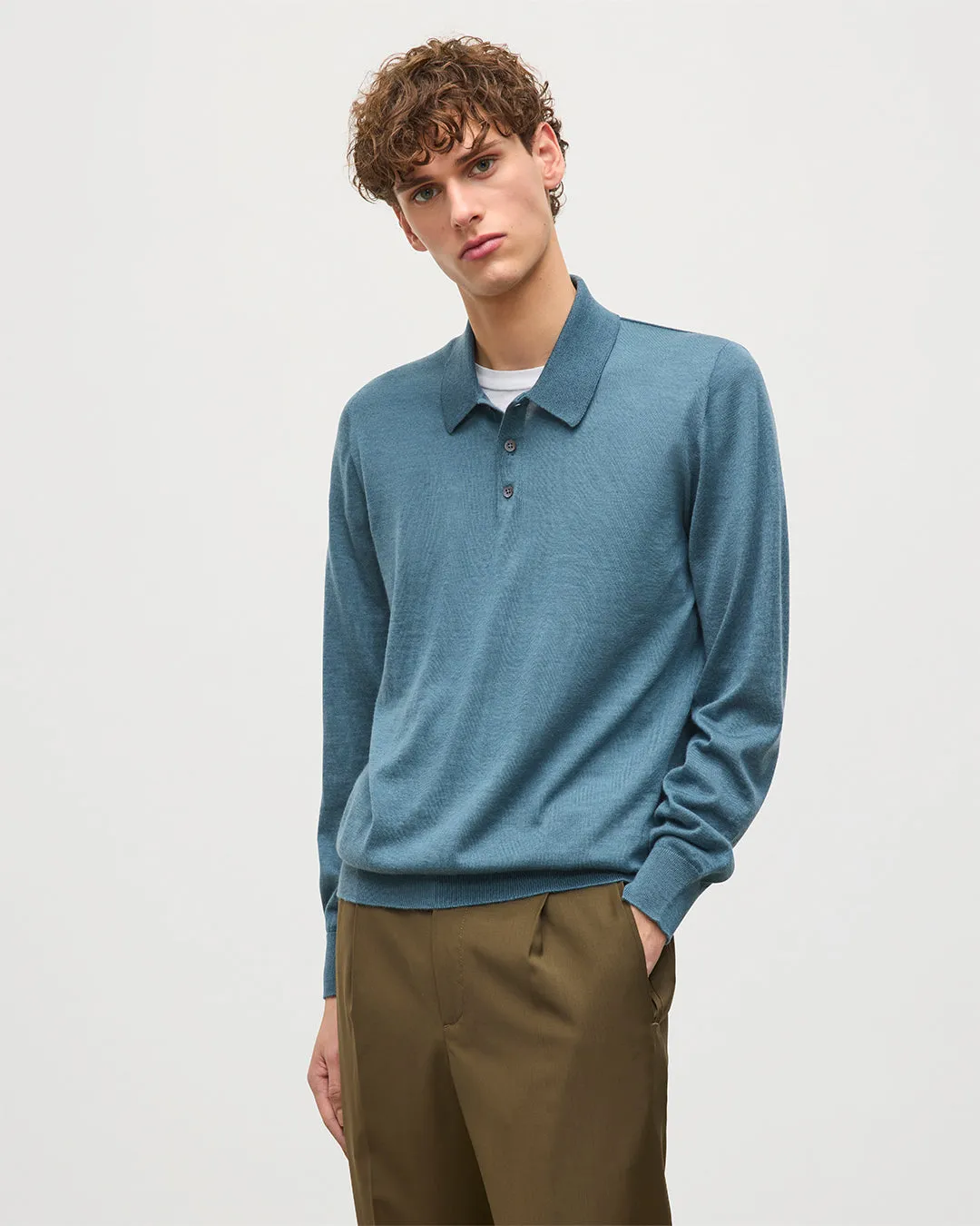 Fin Blue Superfine Cashmere Polo Shirt sold by Johnstons of Elgin product image thumbnail 5