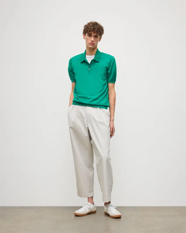 Fin Bright Green Superfine Cashmere Polo Shirt sold by Johnstons of Elgin