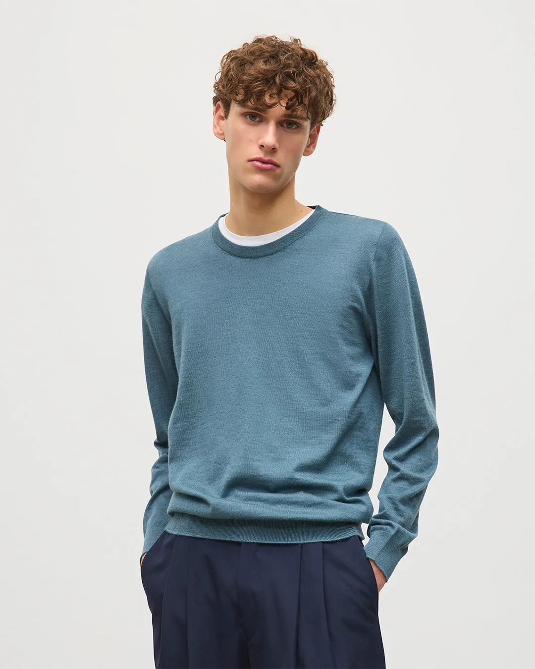 Fin Blue Superfine Cashmere Jumper sold by Johnstons of Elgin product image thumbnail 5