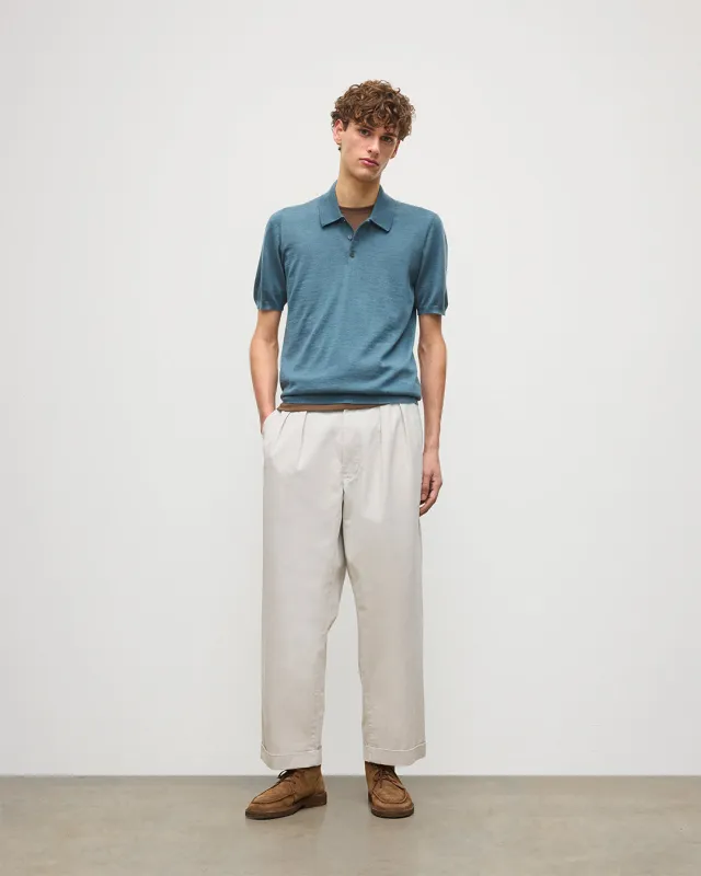 Fin Blue Superfine Cashmere Polo Shirt sold by Johnstons of Elgin