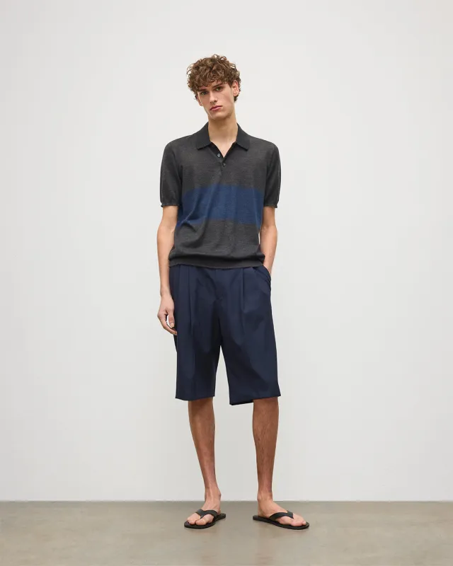 Mack Grey & Navy Superfine Cashmere Polo Shirt sold by Johnstons of Elgin