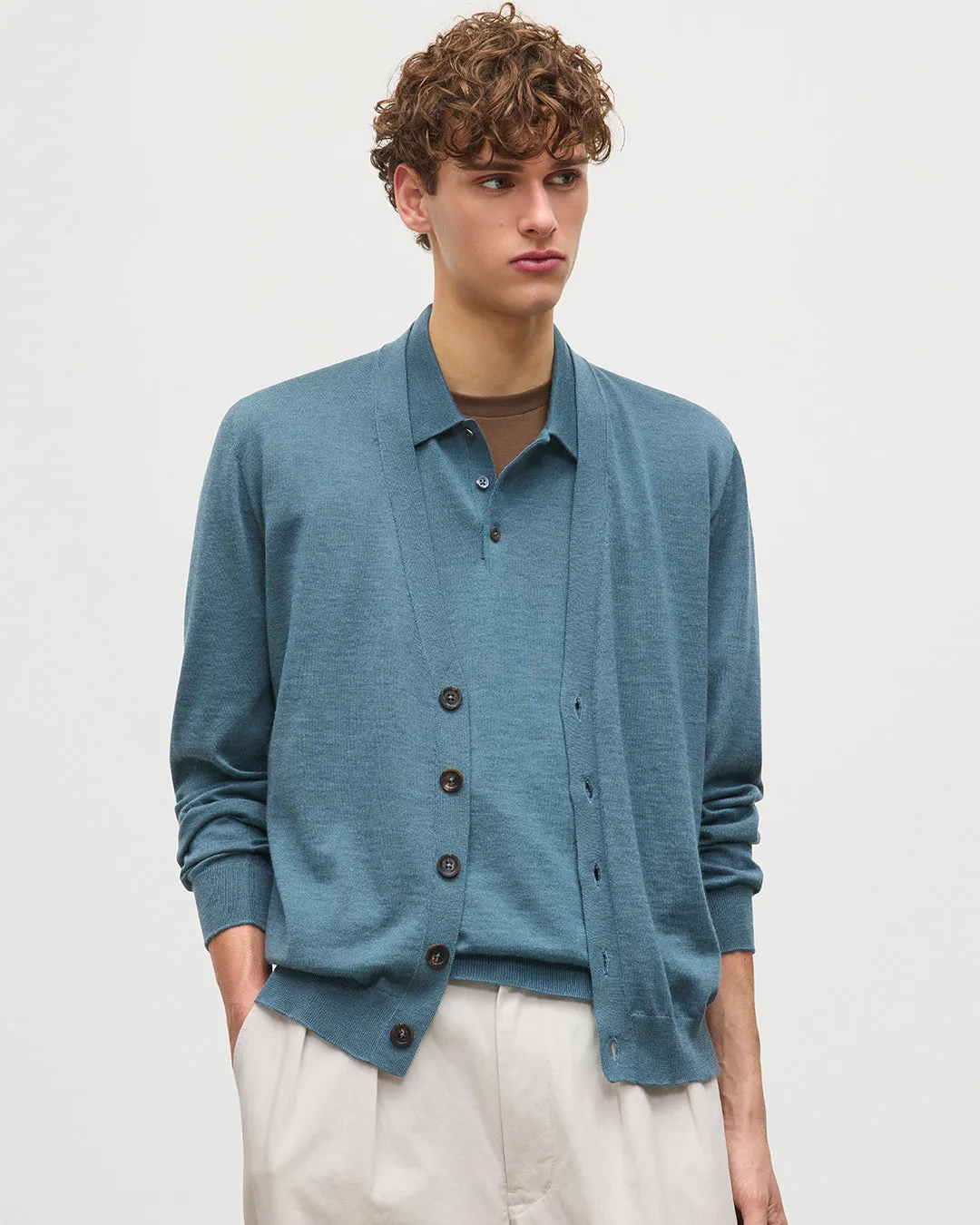 Forsyth Blue Superfine Cashmere Cardigan sold by Johnstons of Elgin product image thumbnail 5