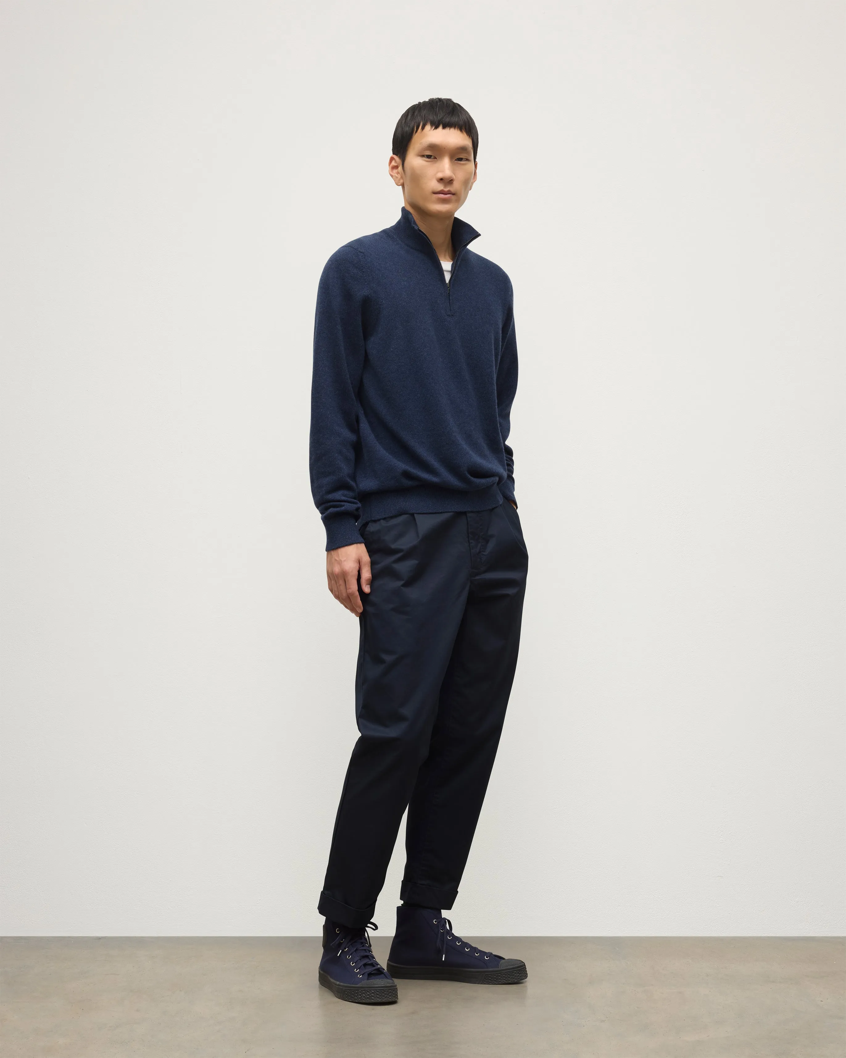 Rory Navy Classic Cashmere Zip Neck Jumper sold by Johnstons of Elgin product image thumbnail 3