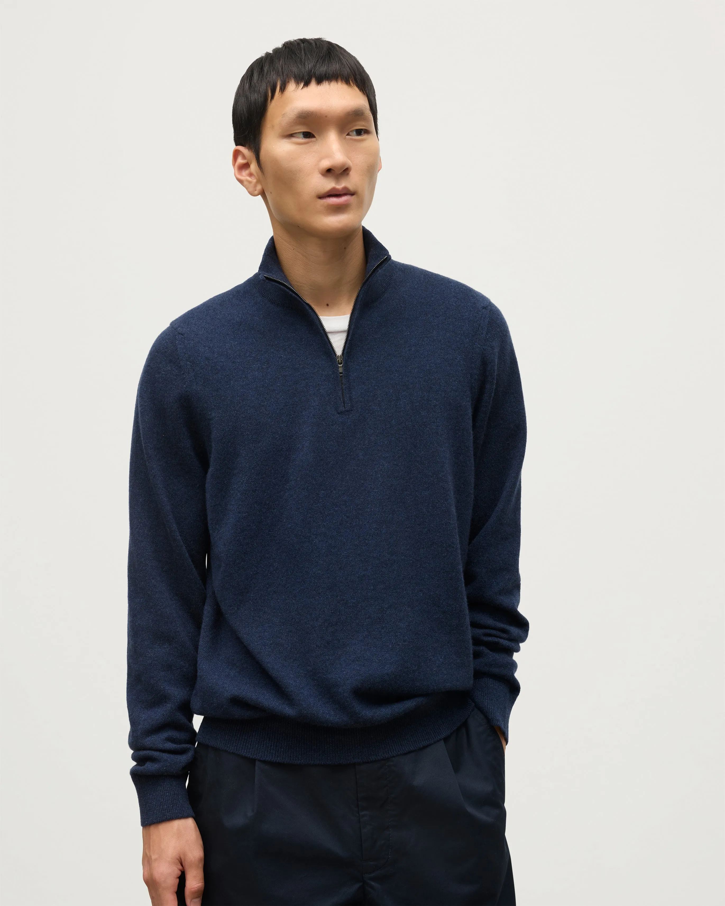 Rory Navy Classic Cashmere Zip Neck Jumper sold by Johnstons of Elgin product image thumbnail 5