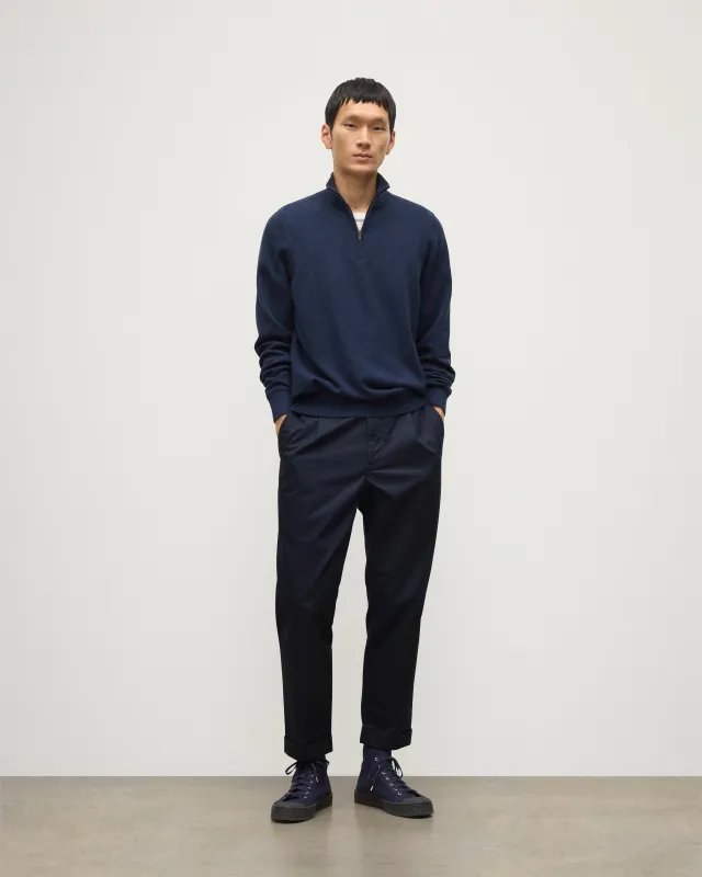 Rory Navy Classic Cashmere Zip Neck Jumper made by Johnstons of Elgin