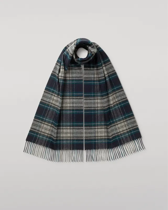 Doune Vintage Check Navy Merino Scarf made by Johnstons of Elgin