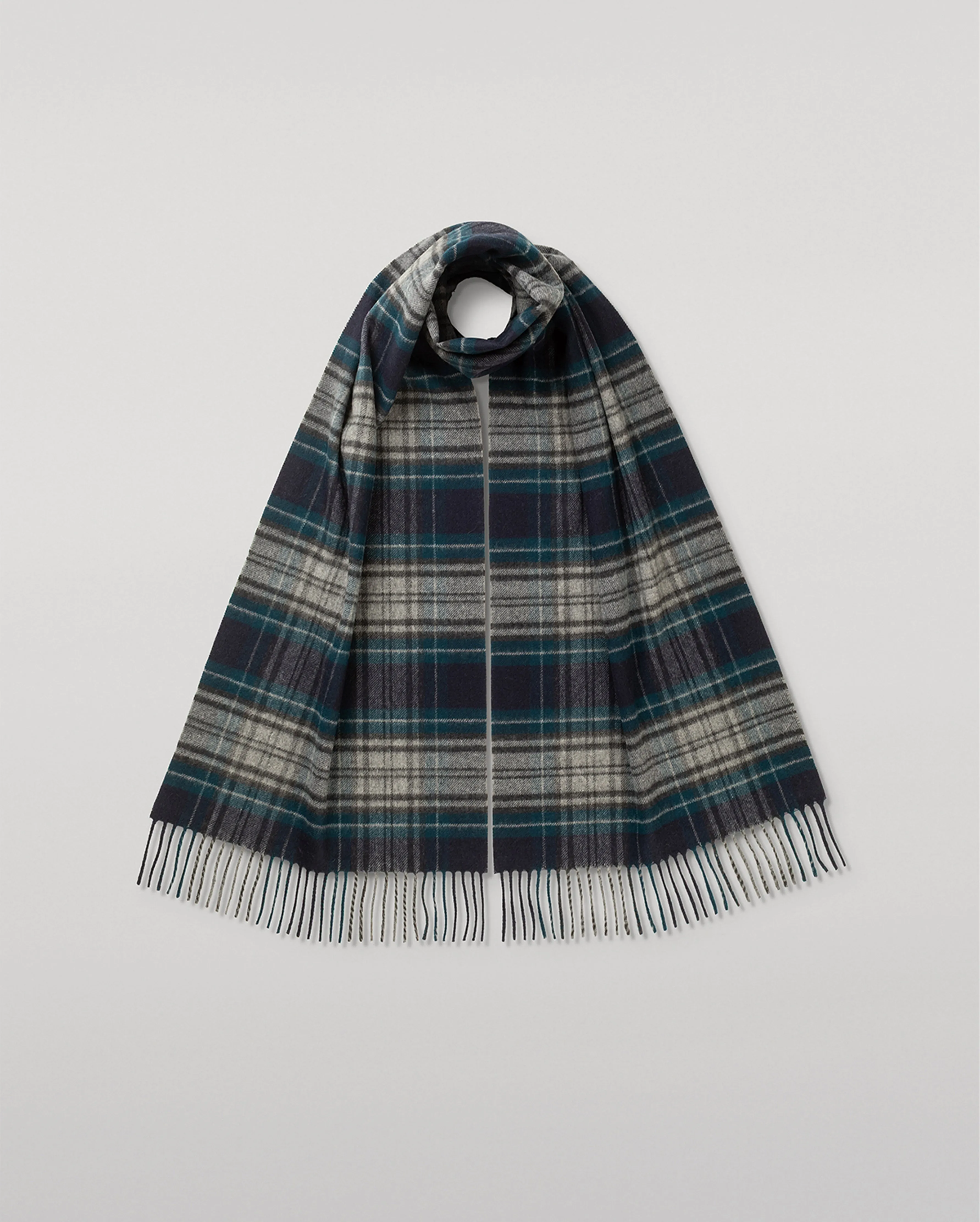 Doune Vintage Check Navy Merino Scarf sold by Johnstons of Elgin