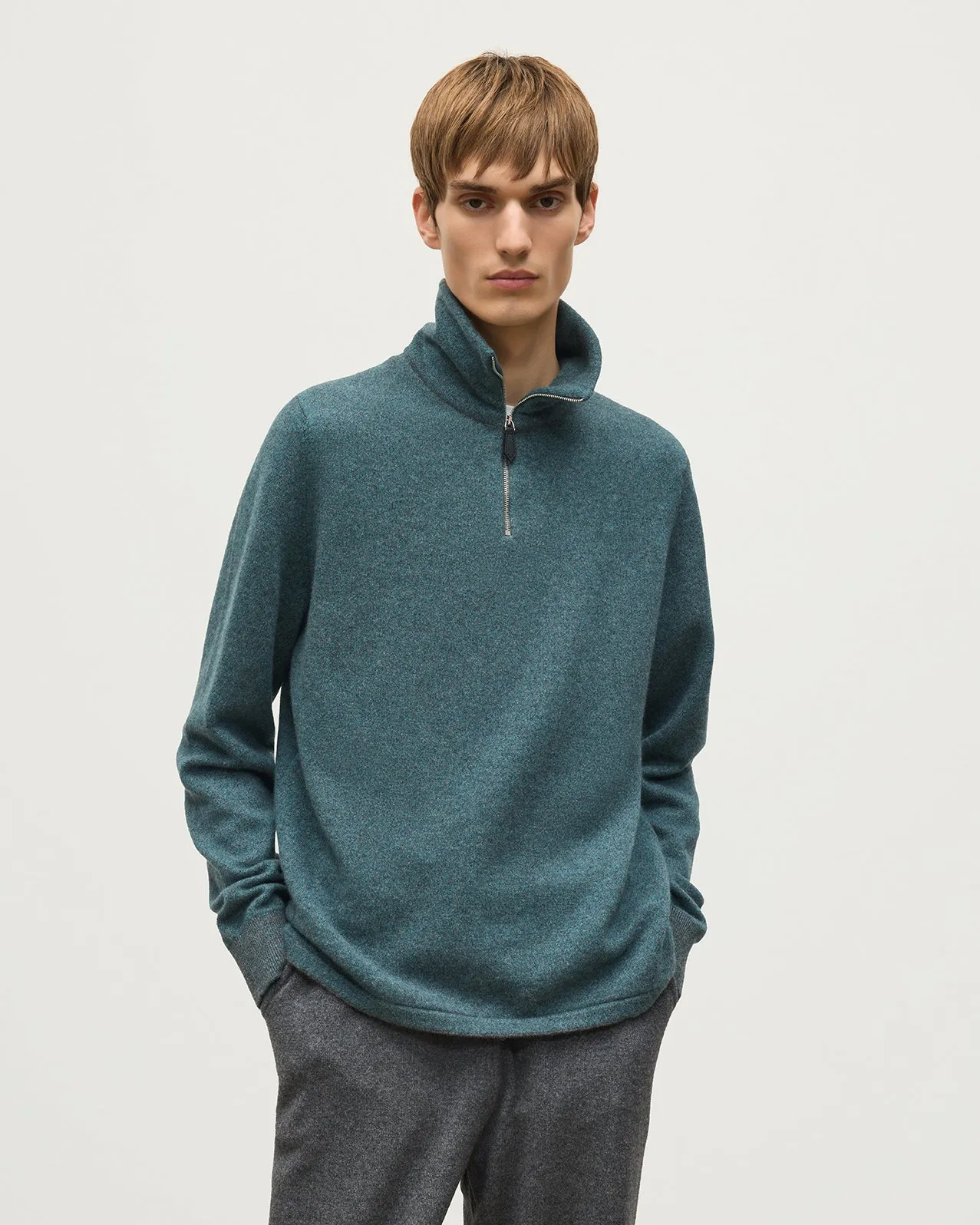 Tweel Grey & Green Cashmere Half Zip Jumper sold by Johnstons of Elgin product image thumbnail 4