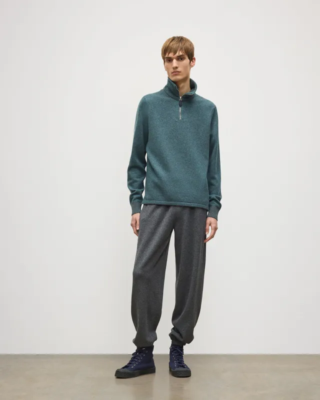 Tweel Grey & Green Cashmere Half Zip Jumper made by Johnstons of Elgin