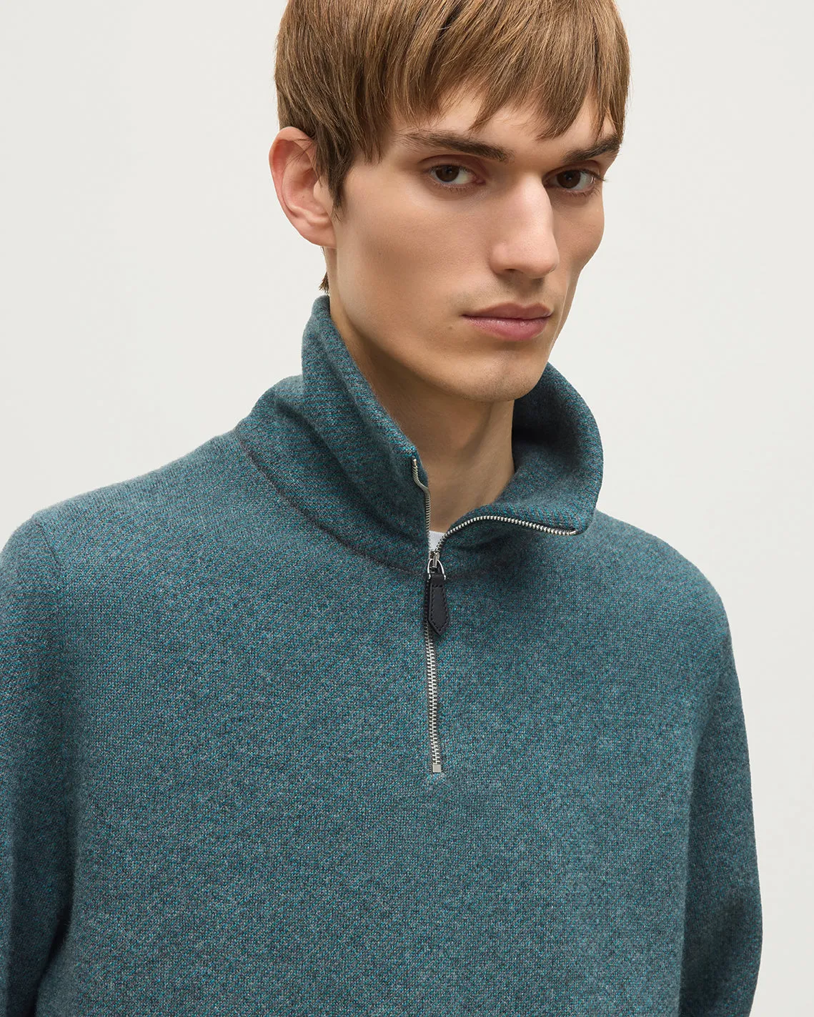 Tweel Grey & Green Cashmere Half Zip Jumper sold by Johnstons of Elgin product image thumbnail 5