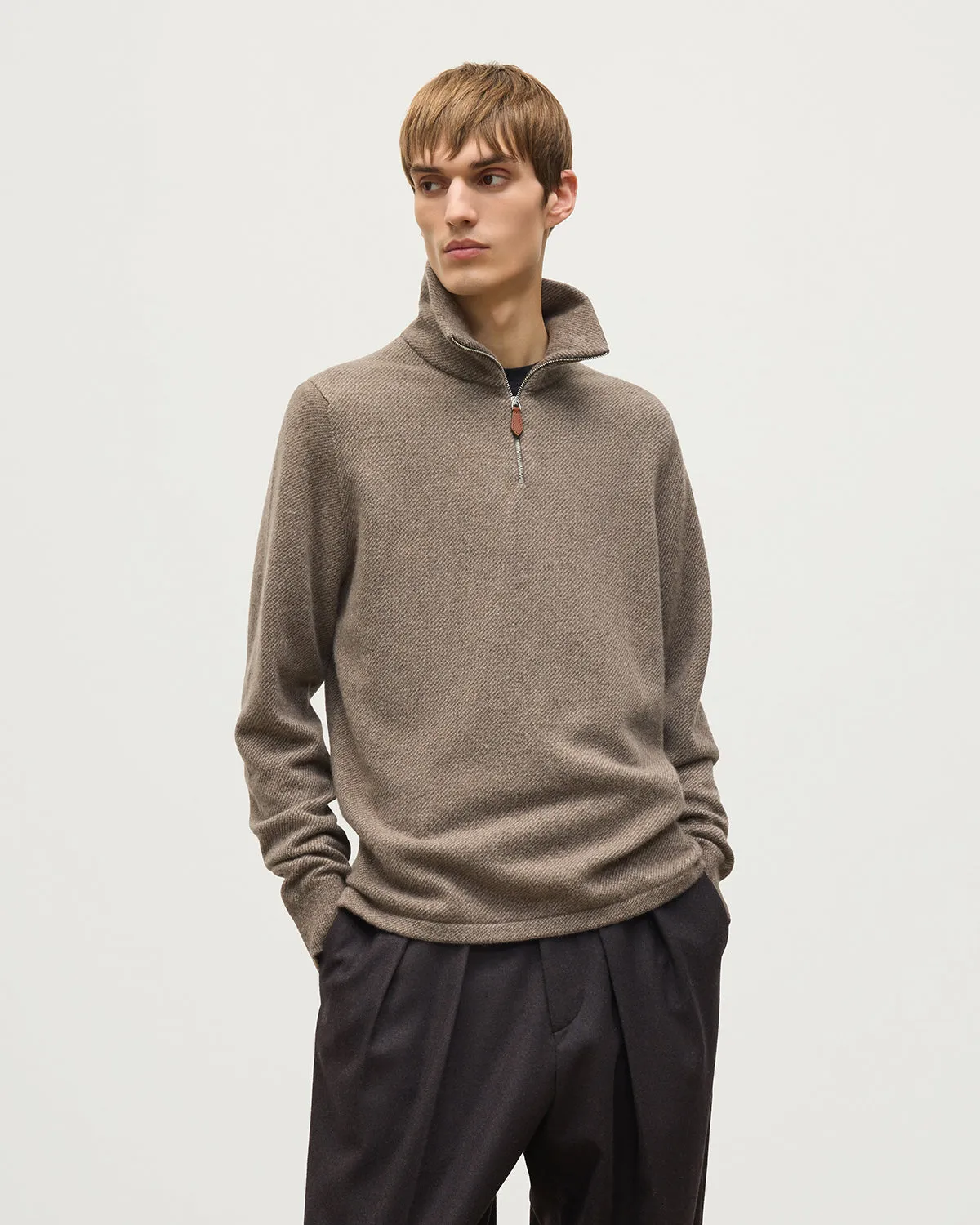 Tweel Brown Cashmere Half Zip Jumper sold by Johnstons of Elgin product image thumbnail 5