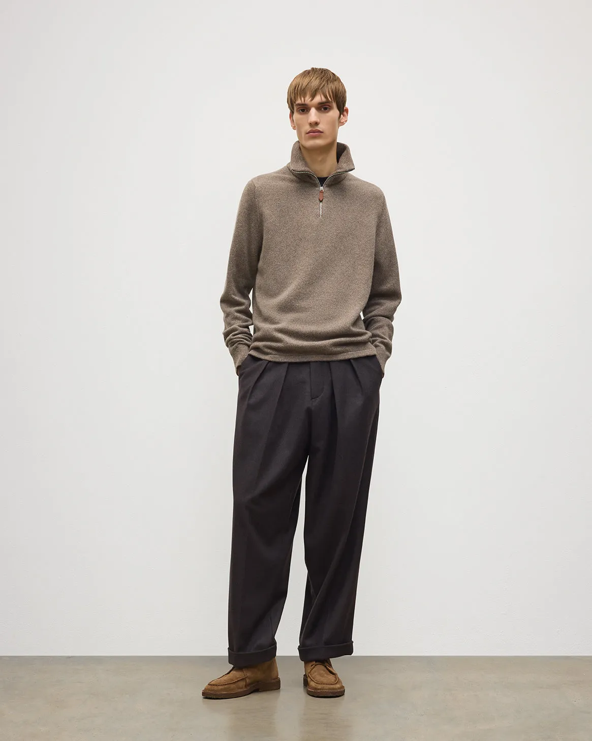 Tweel Brown Cashmere Half Zip Jumper sold by Johnstons of Elgin