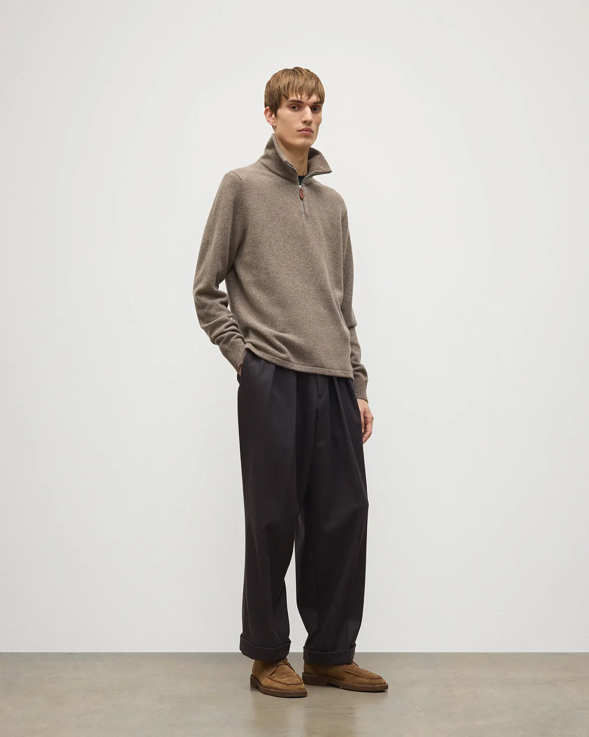 Tweel Brown Cashmere Half Zip Jumper sold by Johnstons of Elgin product image thumbnail 3