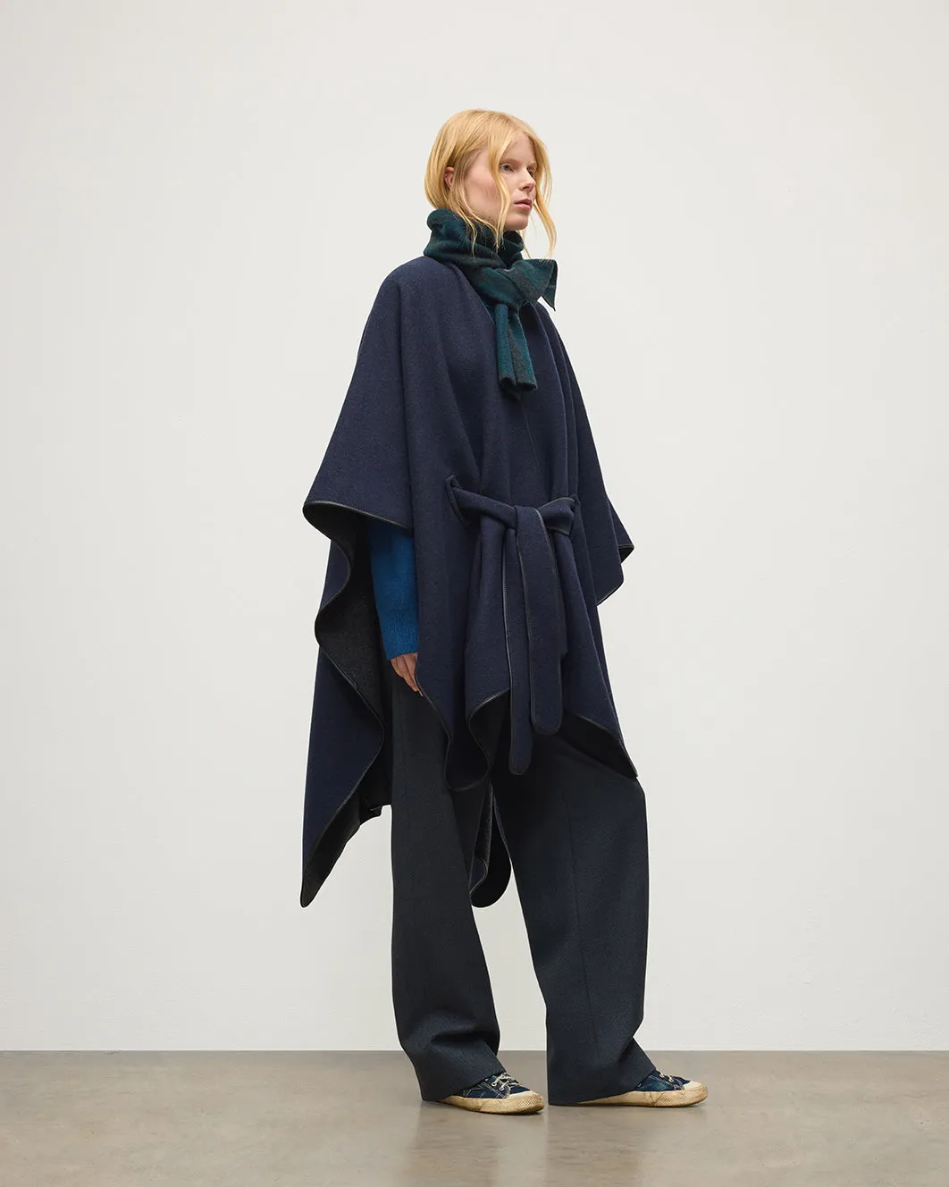 Charcoal Belted Cape with Leather Binding sold by Johnstons of Elgin product image thumbnail 3