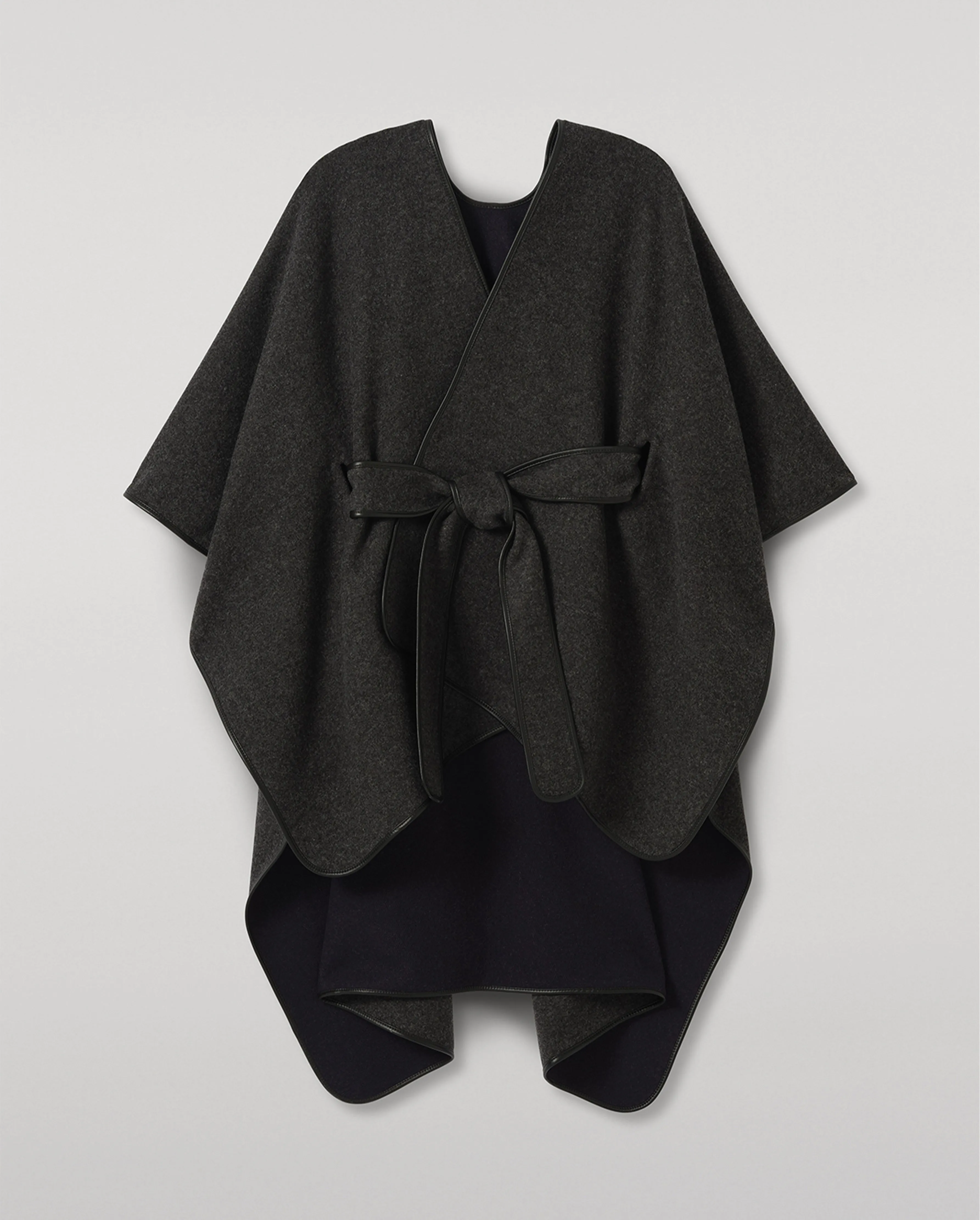 Charcoal Belted Cape with Leather Binding sold by Johnstons of Elgin product image thumbnail 2