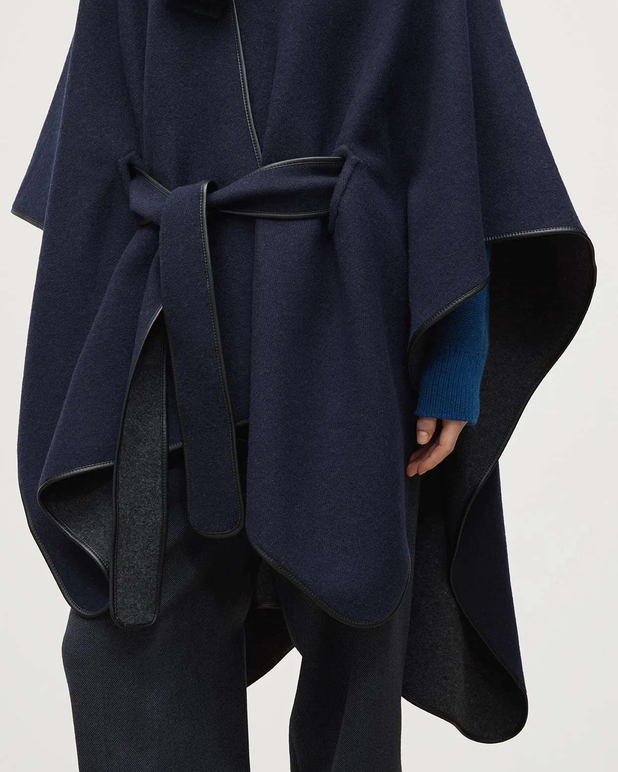 Charcoal Belted Cape with Leather Binding sold by Johnstons of Elgin product image thumbnail 5