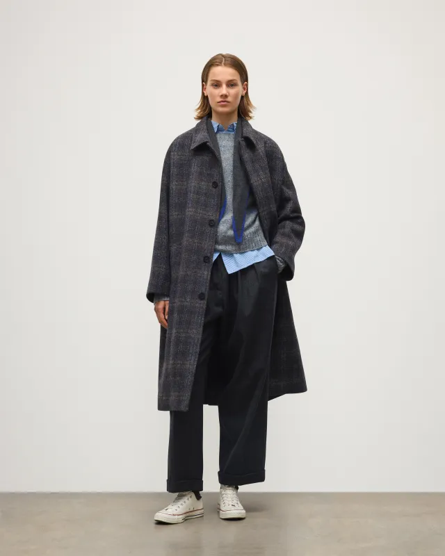Brodie Wool Car Coat | Indigo & Bitter Chocolate made by Johnstons of Elgin