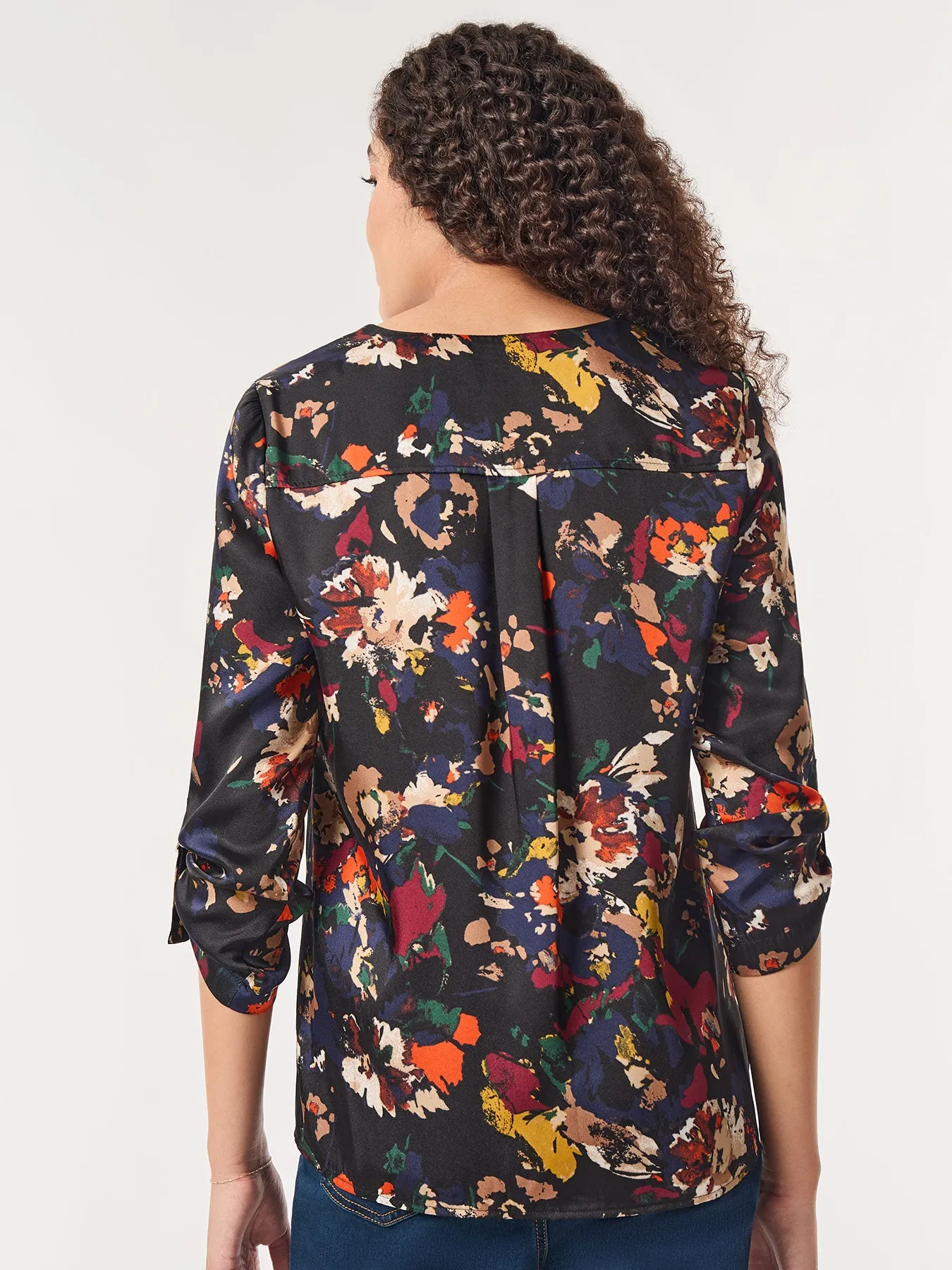 Printed Button-Front Collarless Tunic, Satin Twill sold by Jones New York product image thumbnail 3