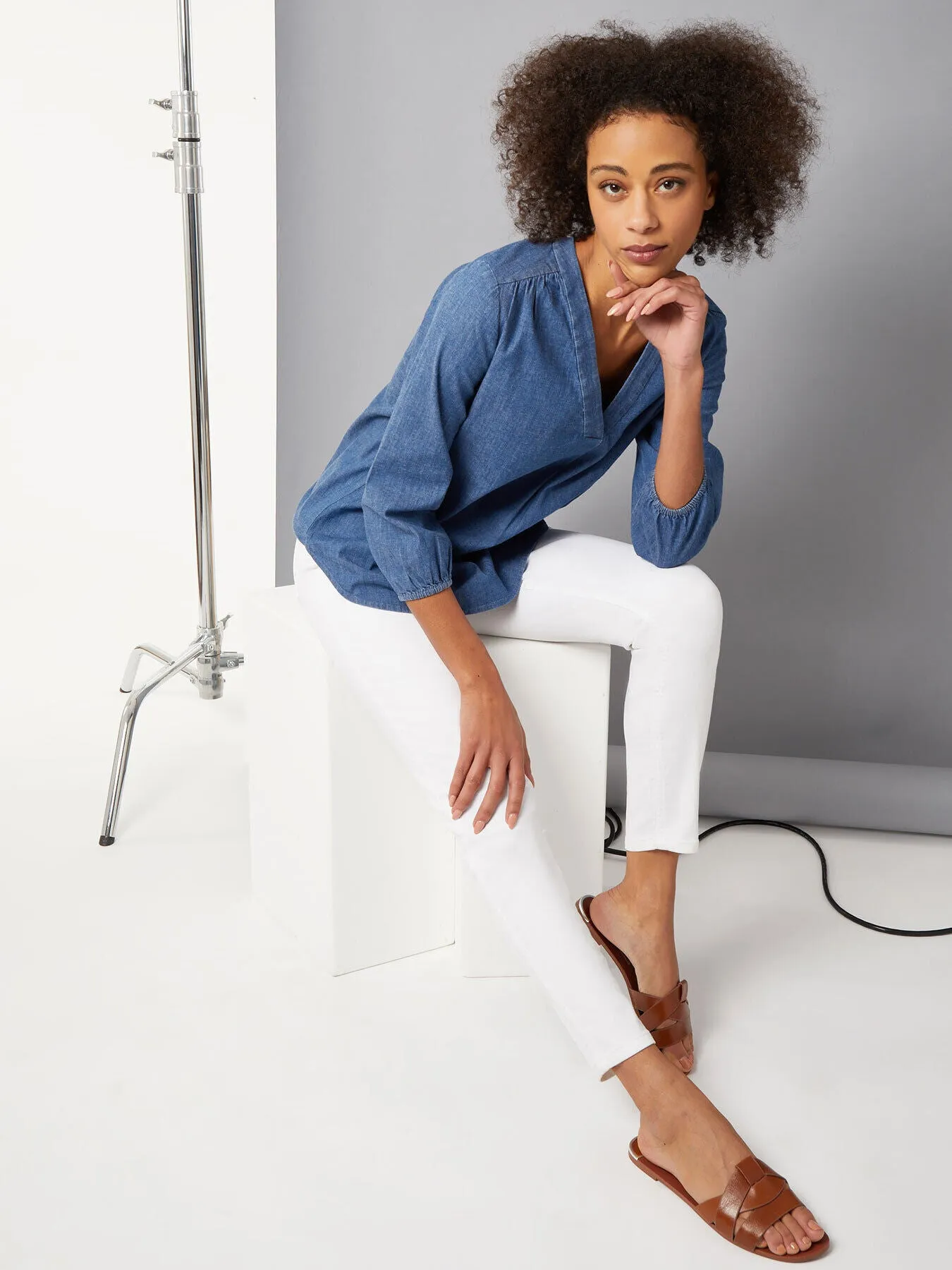 Stretch Denim V-Neck Kelly Blouse sold by Jones New York product image thumbnail 4