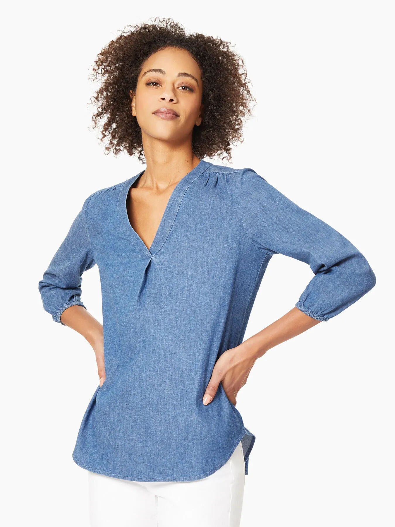 Stretch Denim V-Neck Kelly Blouse sold by Jones New York