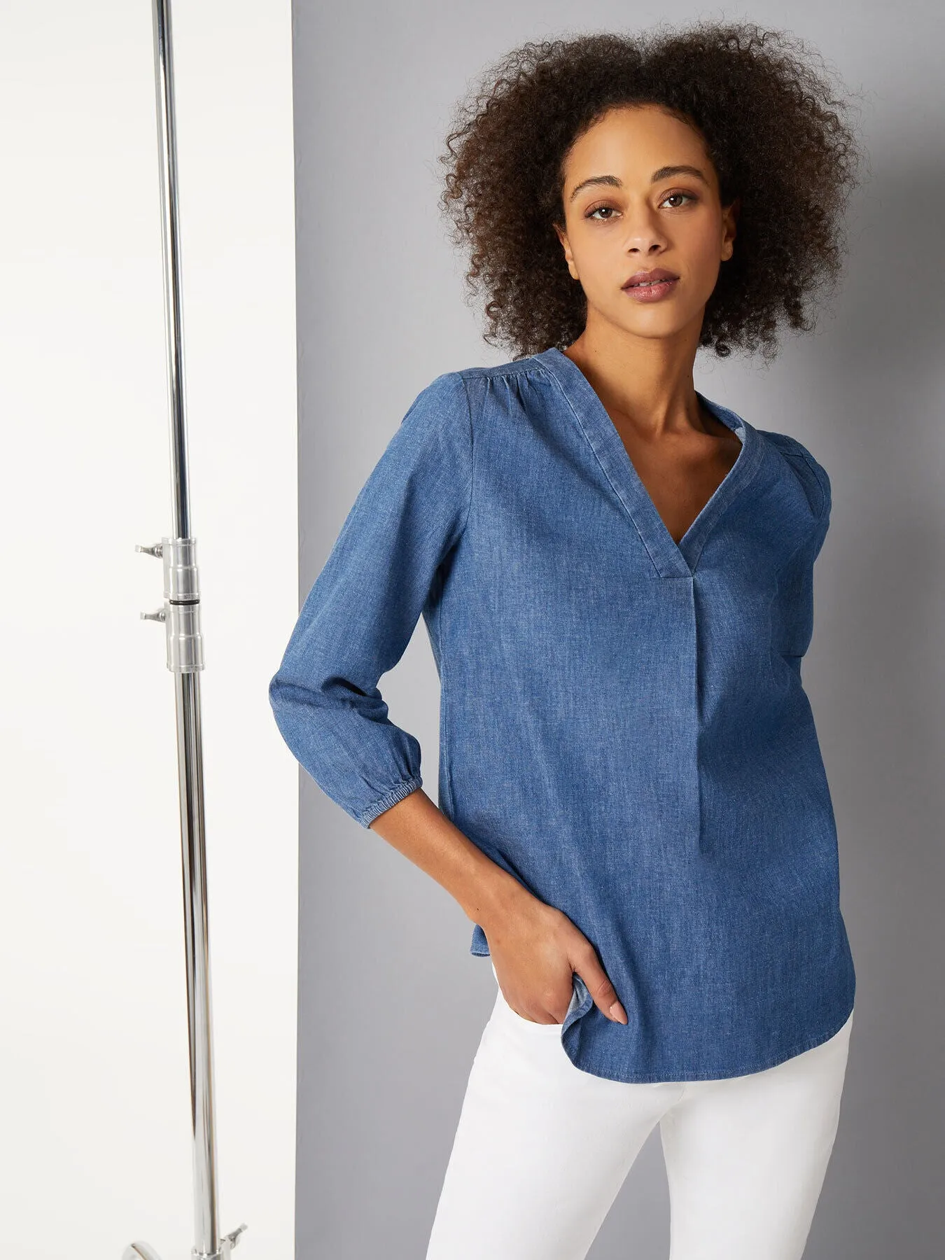Stretch Denim V-Neck Kelly Blouse sold by Jones New York product image thumbnail 5