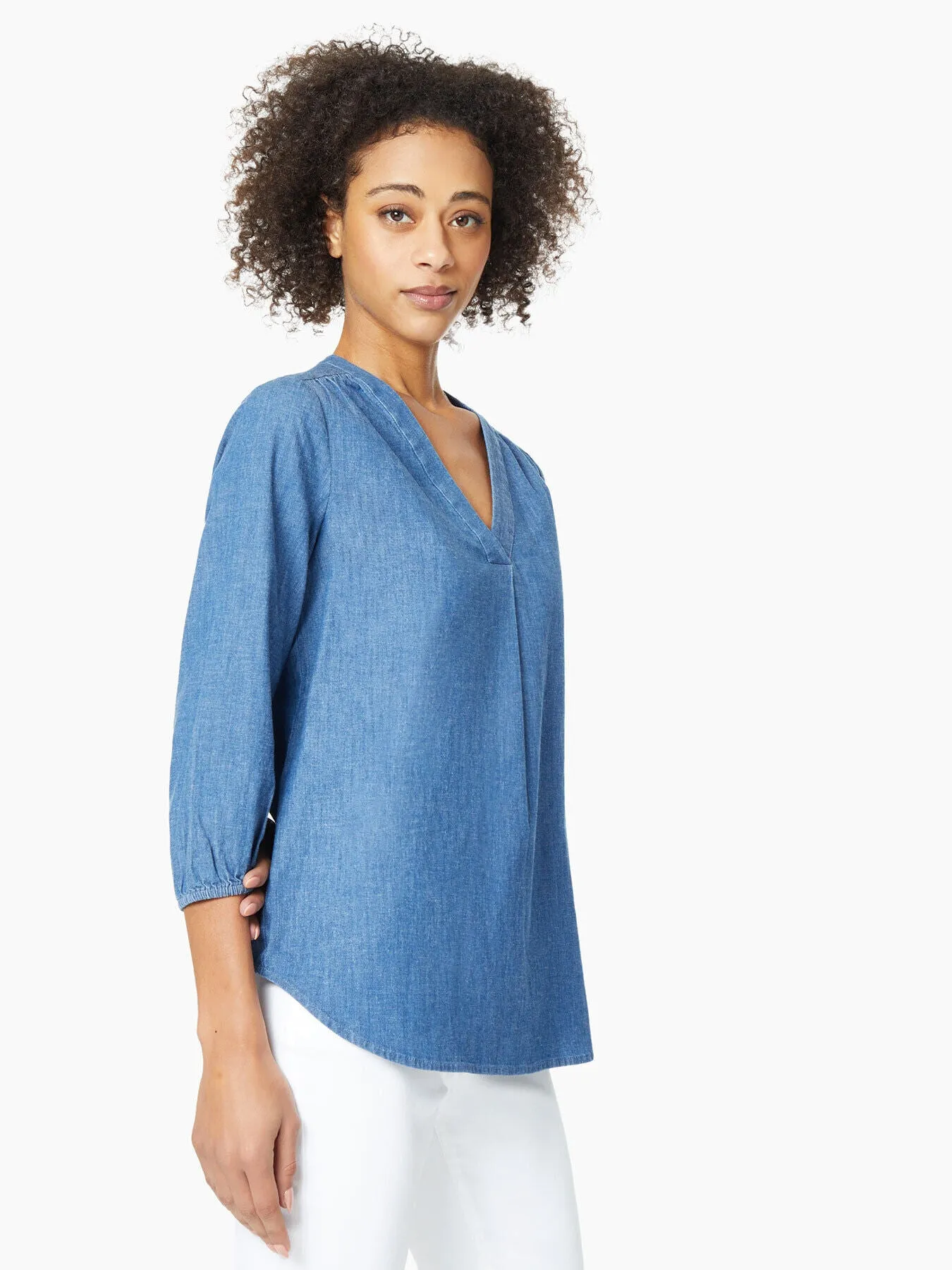 Stretch Denim V-Neck Kelly Blouse sold by Jones New York product image thumbnail 2