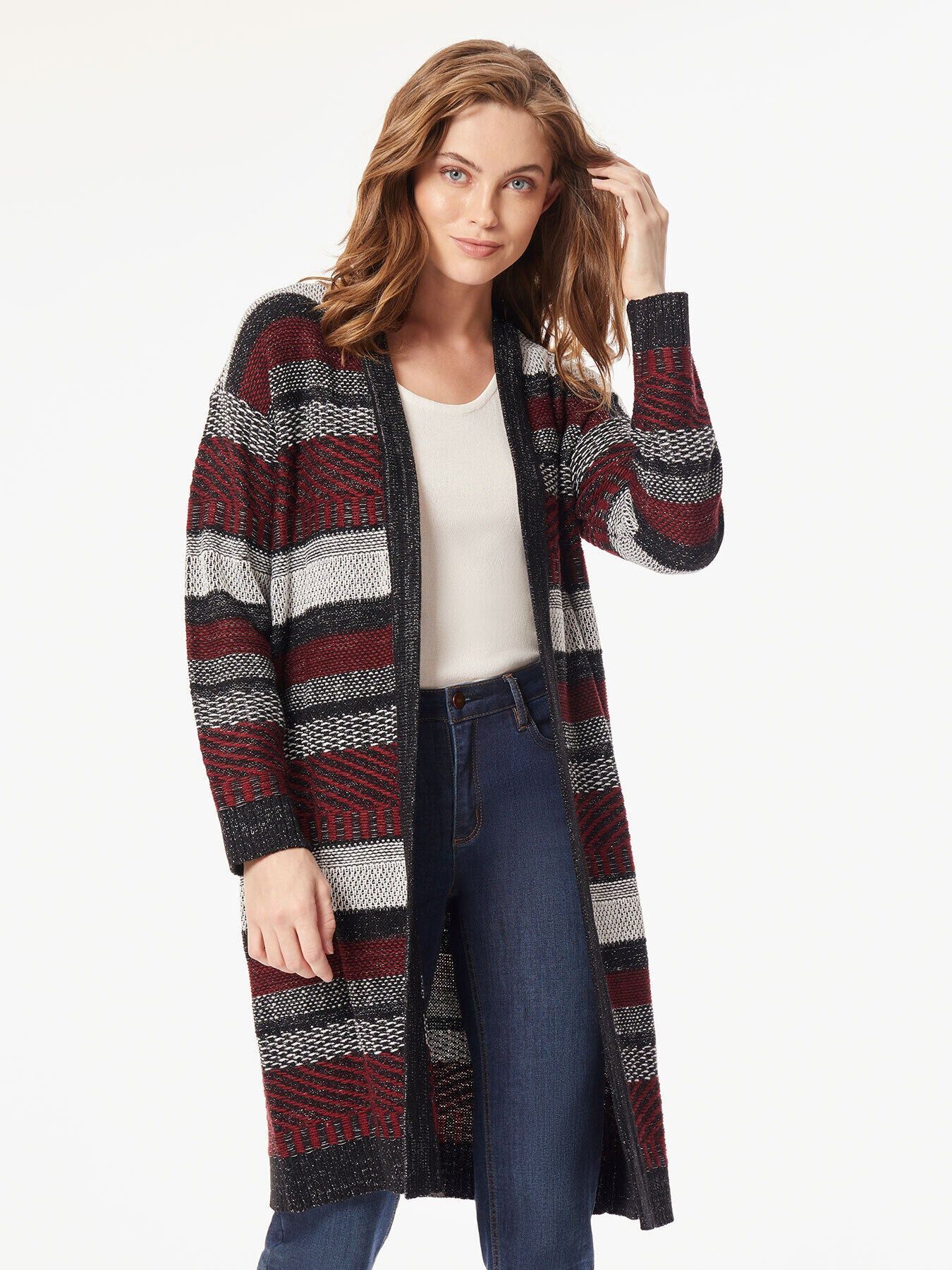 Multi-Striped Open Front Cardigan sold by Jones New York