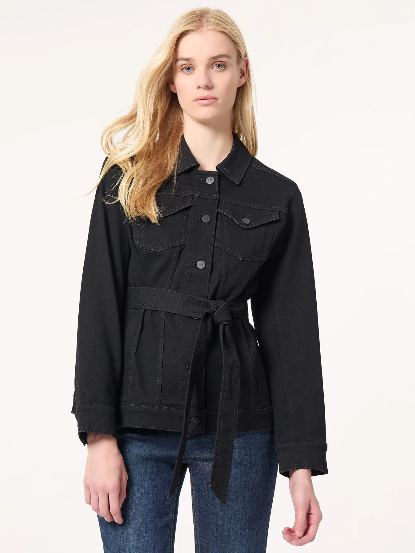 Denim Belted Button-Front Jacket, Onyx Wash sold by Jones New York