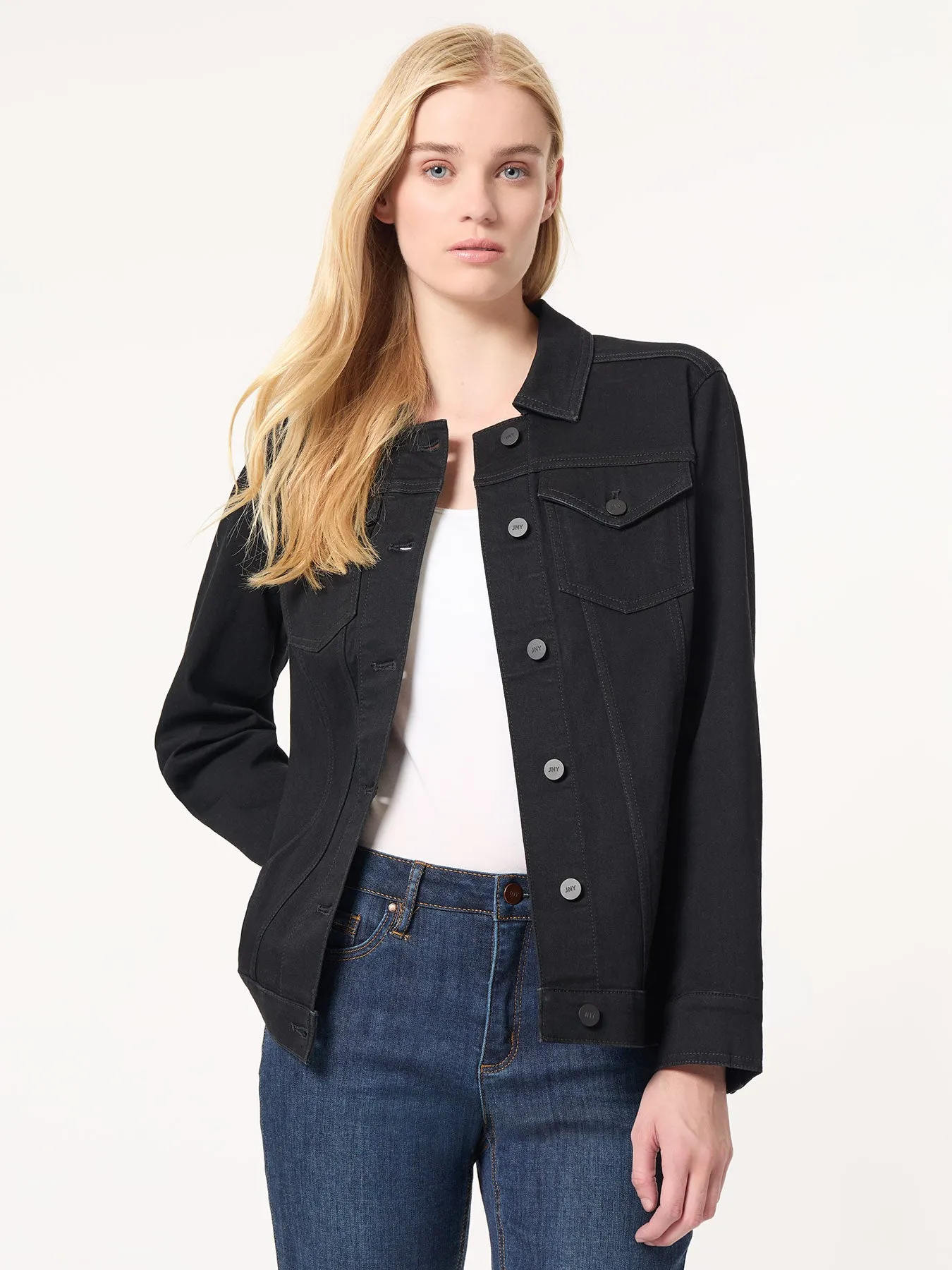 Denim Belted Button-Front Jacket, Onyx Wash sold by Jones New York product image thumbnail 2
