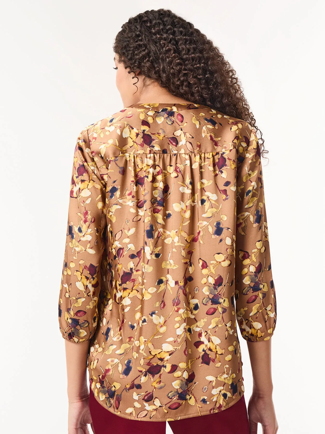Plus Printed V-Neck Pleated Kelly Blouse sold by Jones New York product image thumbnail 3