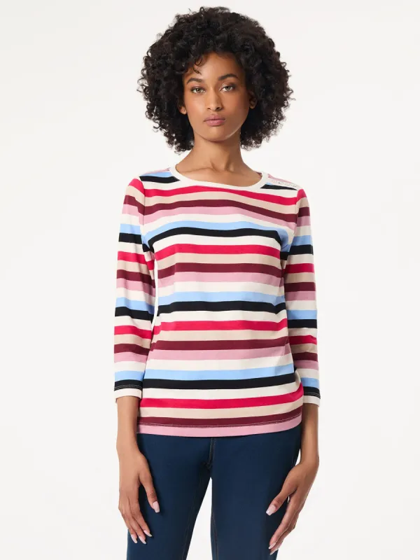 Striped 3/4 Sleeve Button Shoulder Tee sold by Jones New York