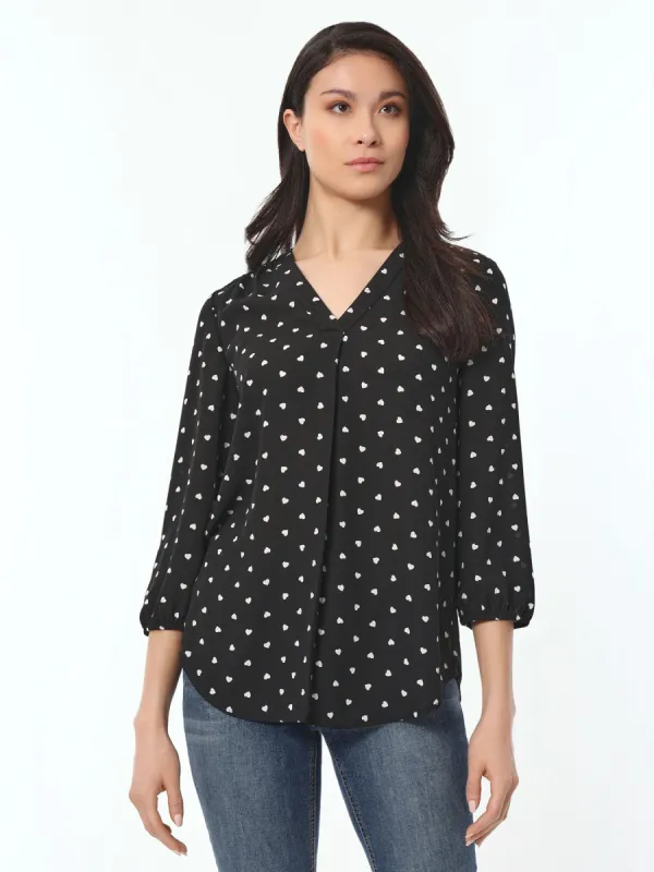 Heart Print V-Neck Kelly Blouse sold by Jones New York