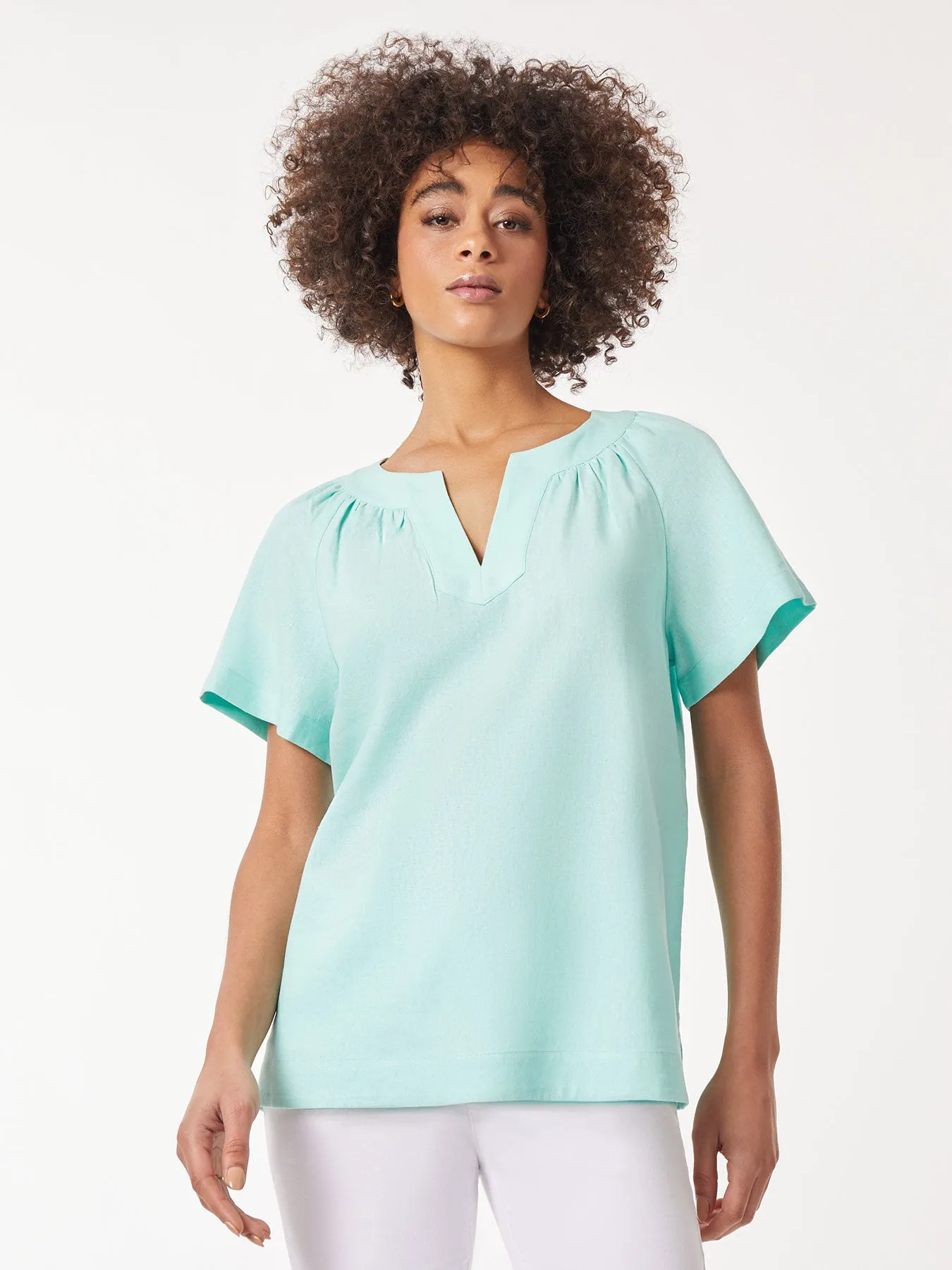 Plus Size Solid Linen Blend Popover Blouse sold by Jones New York