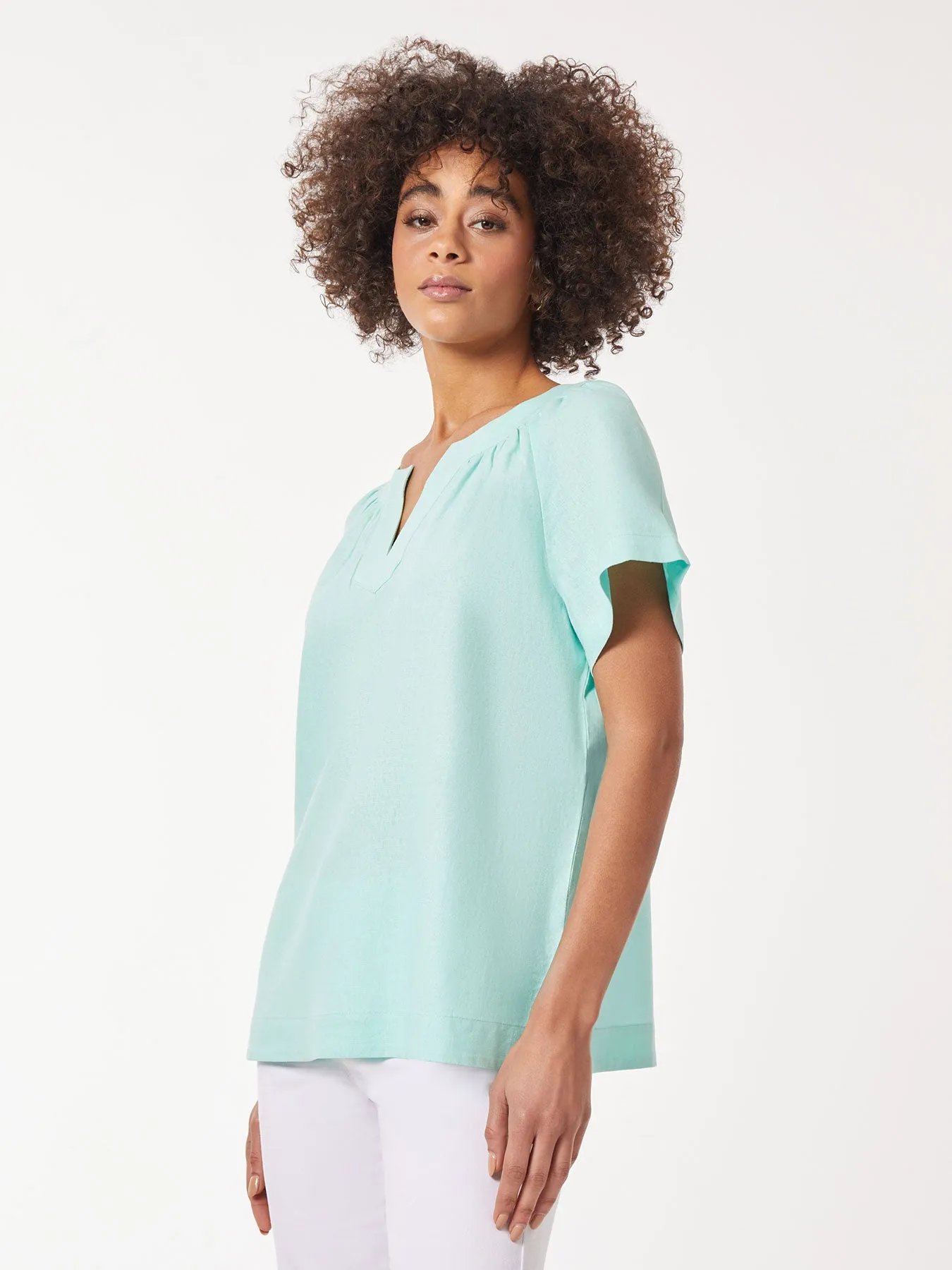 Plus Size Solid Linen Blend Popover Blouse sold by Jones New York product image thumbnail 2