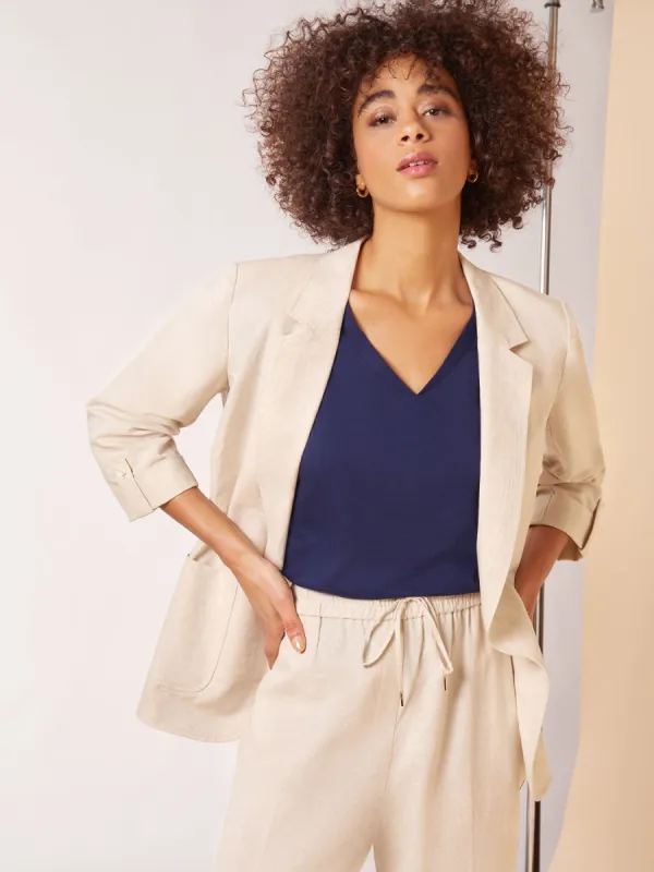 Linen Roll Tab Sleeves Patch Pocket Jacket sold by Jones New York