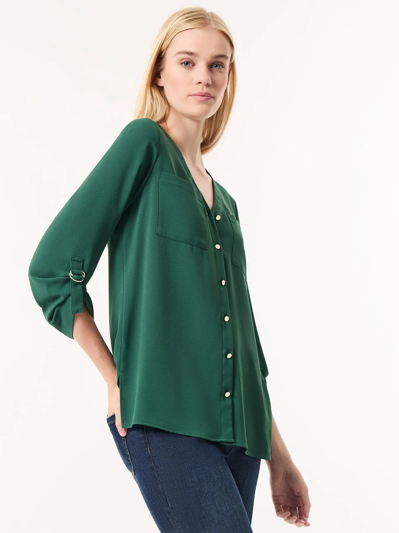 Button-Front Collarless Tunic, Crepe De Chine sold by Jones New York product image thumbnail 2