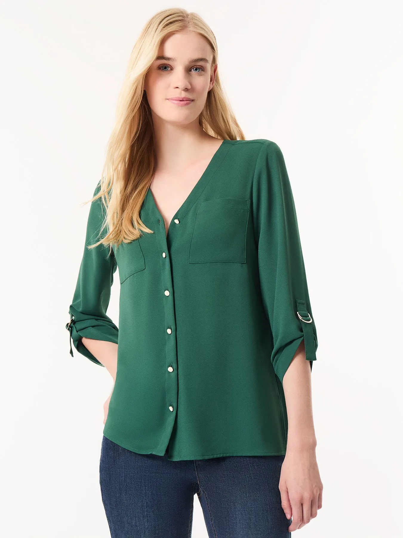Button-Front Collarless Tunic, Crepe De Chine sold by Jones New York