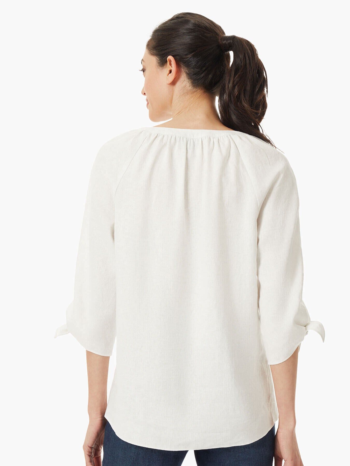 Linen-Blend V-Neck Tie-Sleeve Blouse sold by Jones New York product image thumbnail 3