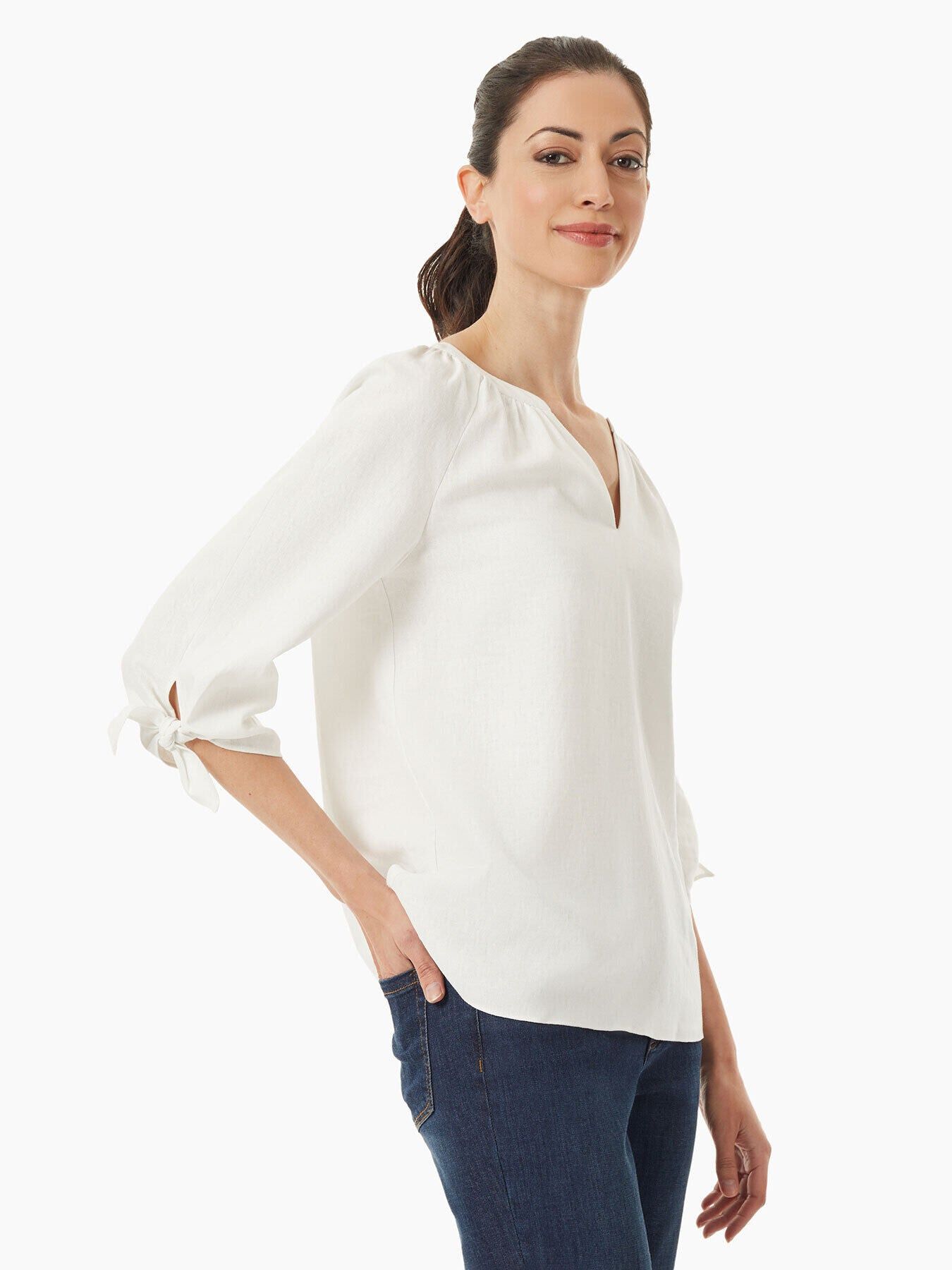 Linen-Blend V-Neck Tie-Sleeve Blouse sold by Jones New York product image thumbnail 2